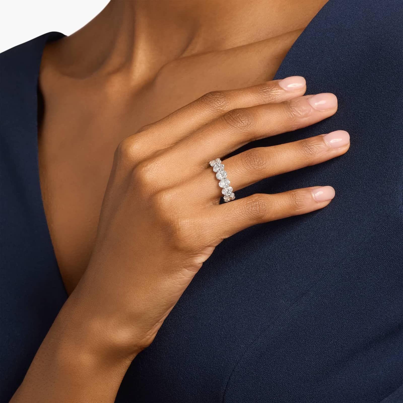 Oval Cut Lab-Grown Diamond Eternity Ring In 14K White Gold (6 Ct. tw. - F-G / VS2-SI1) 4