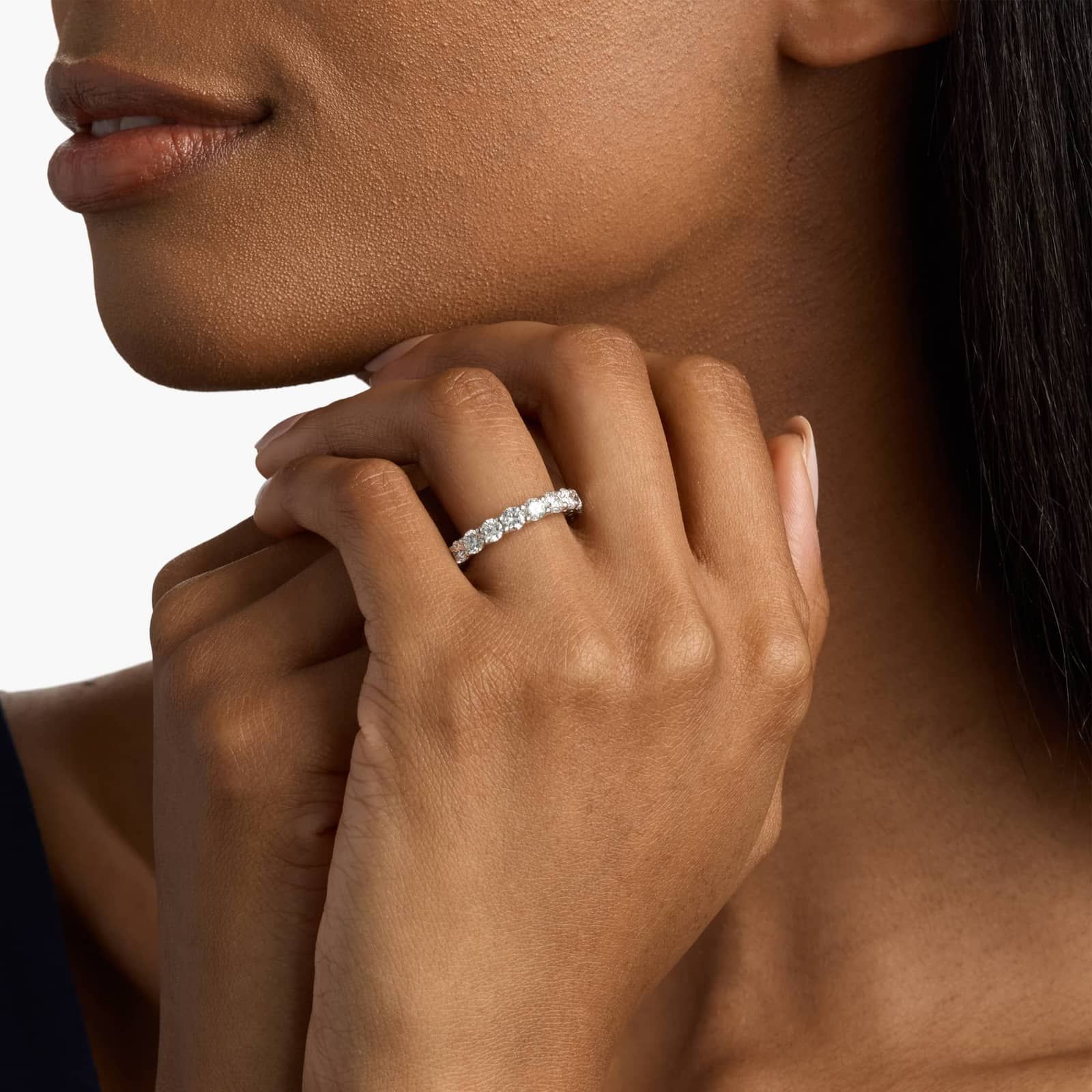Low Dome Basket Lab-Grown Diamond Eternity Ring In 14K White Gold (3 Ct. tw. - F-G / VS2-SI1) 3