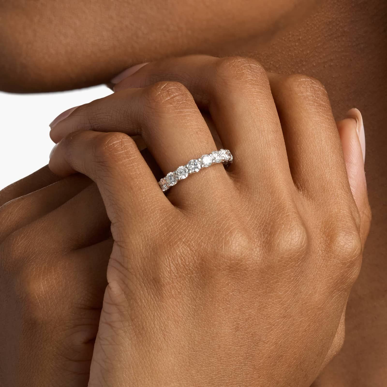 Low Dome Basket Lab-Grown Diamond Eternity Ring In 14K White Gold (3 Ct. tw. - F-G / VS2-SI1) 4