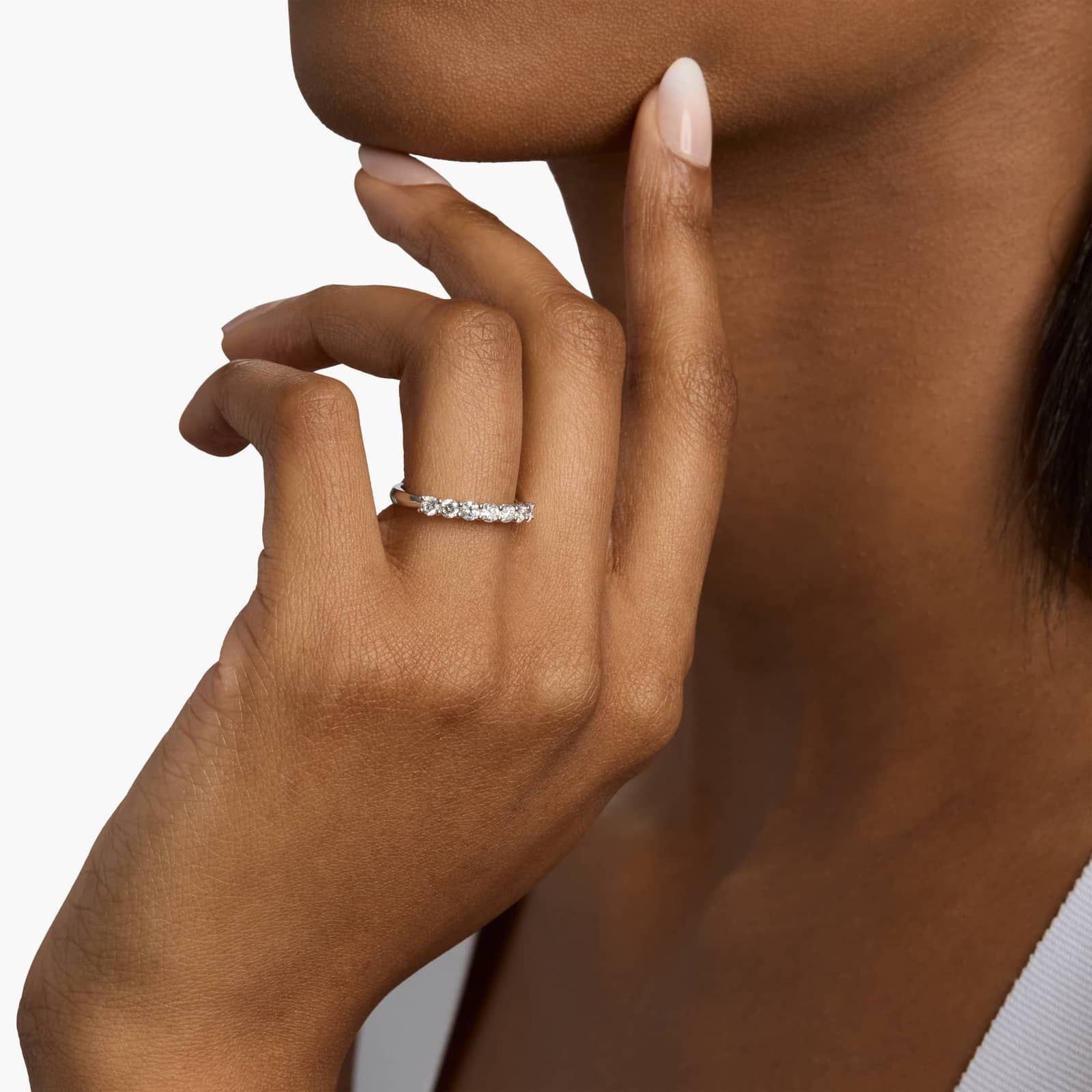Seven Stone Low Dome Basket Lab-Grown Diamond Ring in 14k White Gold (1/2 Ct. tw. - F-G / VS2-SI1) 3