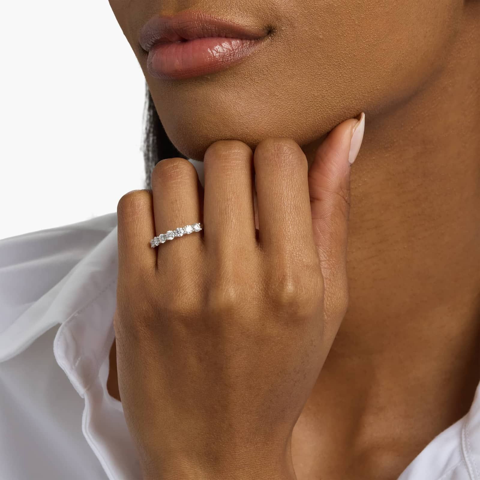 Seven Stone Low Dome Basket Diamond Ring In 14K White Gold (3/4 Ct. tw. - H-I / SI1-SI2) 4