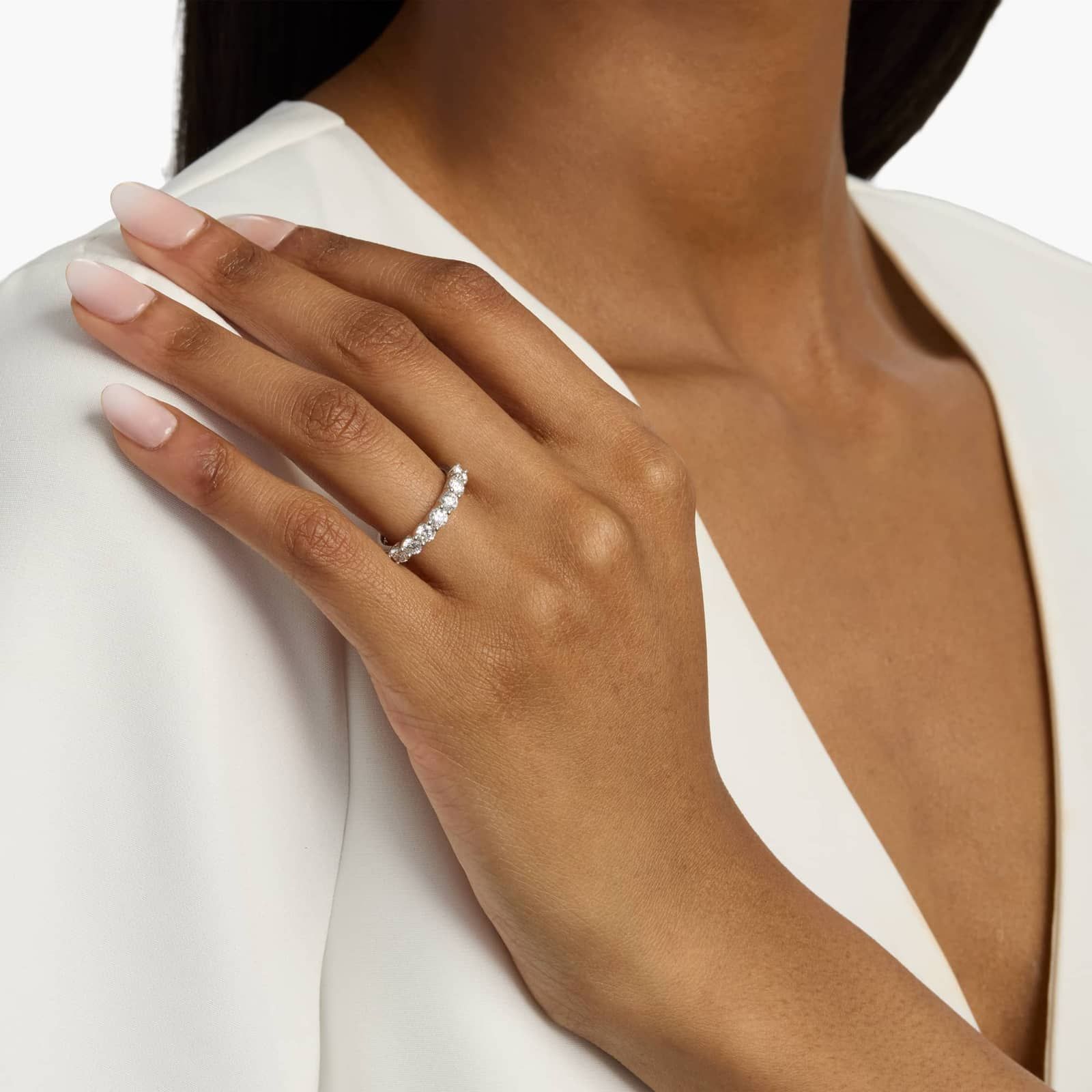 Seven Stone Low Dome Basket Lab-Grown Diamond Ring in 14k White Gold (1 Ct. tw. - F-G / VS2-SI1) 3