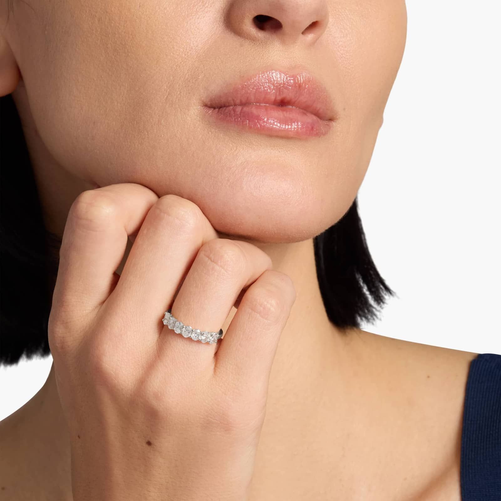 Seven Stone Oval Diamond Ring in 14k White Gold (1 Ct. tw. - H-I / SI1-SI2) 4