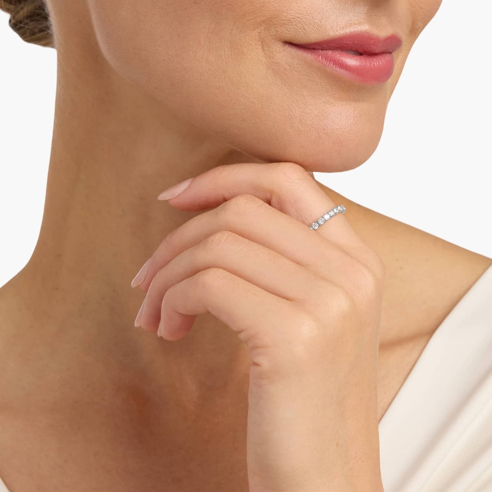 French Pavé Lab-Grown Diamond Eternity Ring In 14K White Gold (1 Ct. tw. - F-G / VS2-SI1) 4