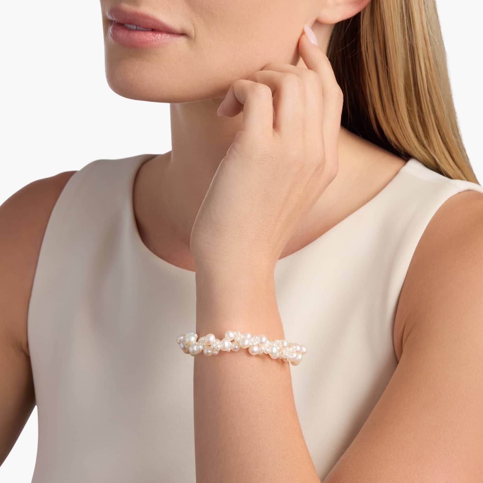 Freshwater Cultured Pearl Woven Bracelet in 14k White Gold (3-5mm) 4