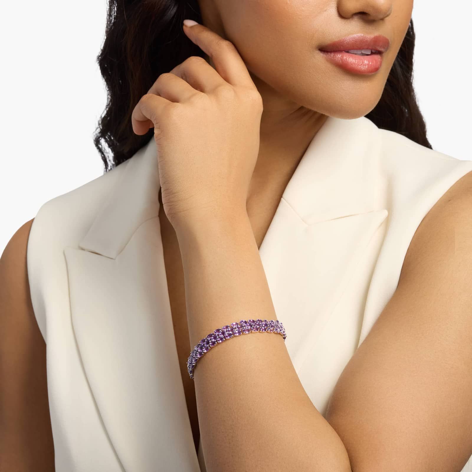 Trio Oval Amethyst Bracelet in Sterling Silver (5x3mm) 3