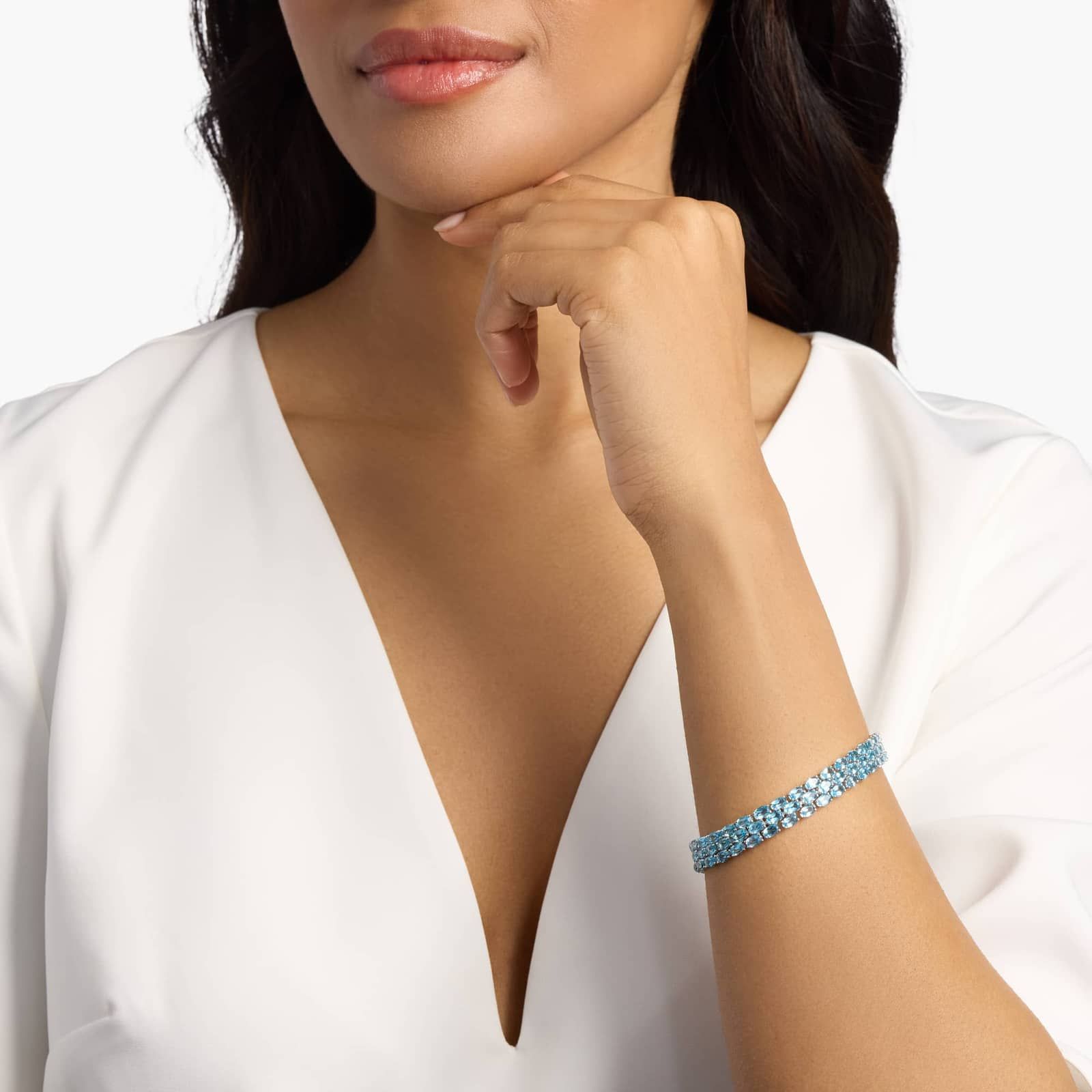 Trio Oval Blue Topaz Bracelet in Sterling Silver (5x3mm) 3