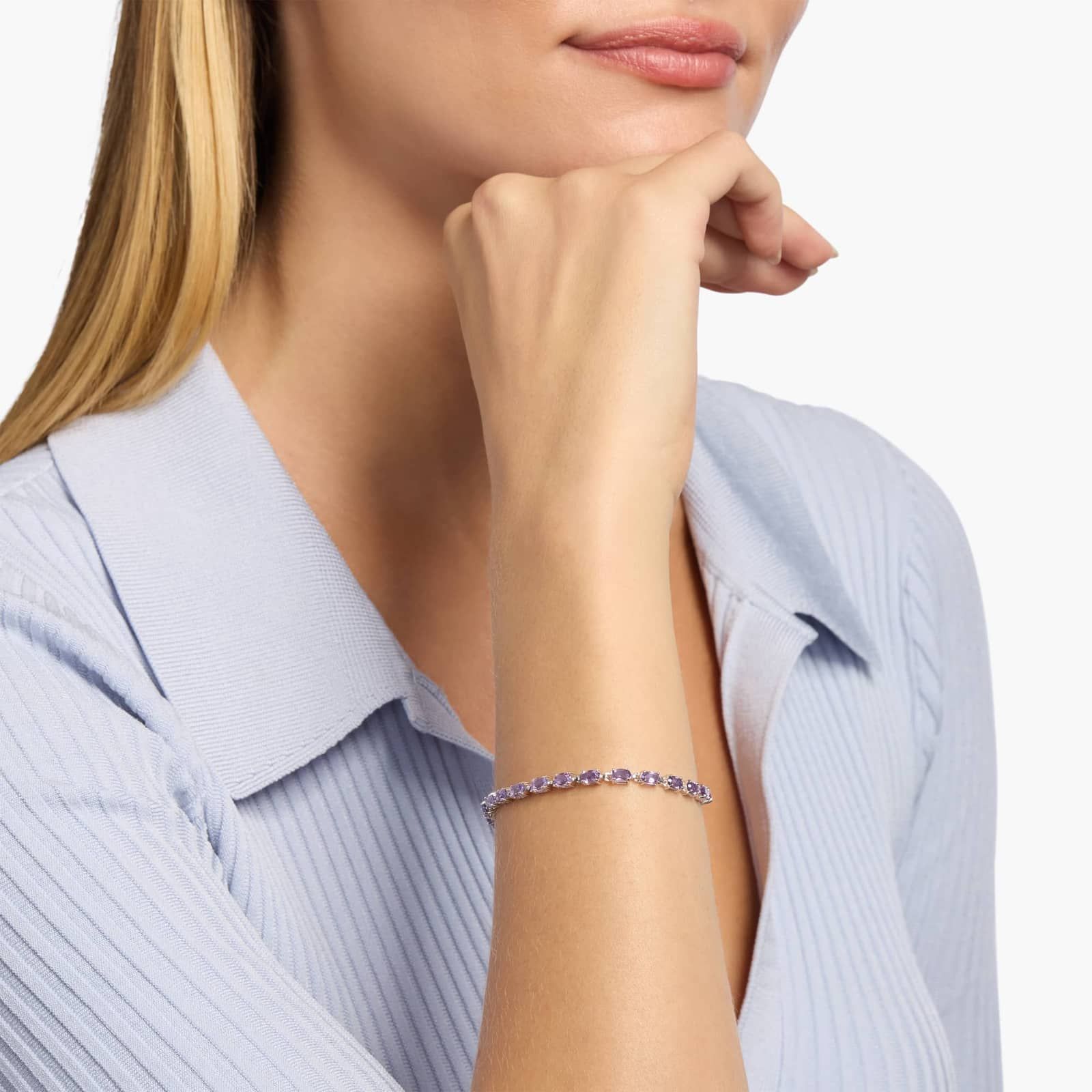 Petite Oval Amethyst Bracelet in Sterling Silver (5x3mm) 3