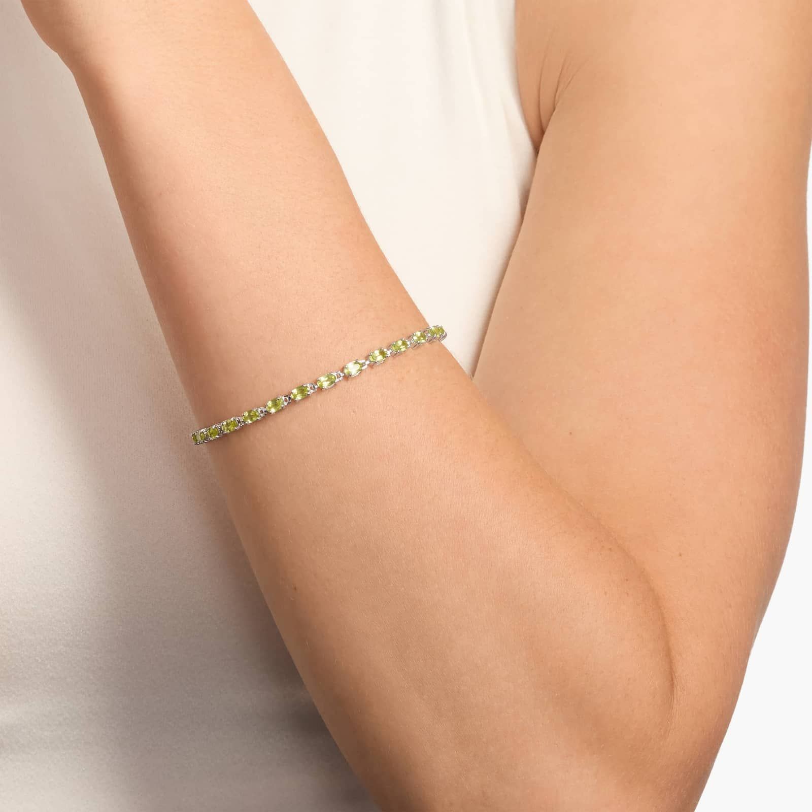 Petite Peridot Oval Bracelet in Sterling Silver (5x3mm) 4