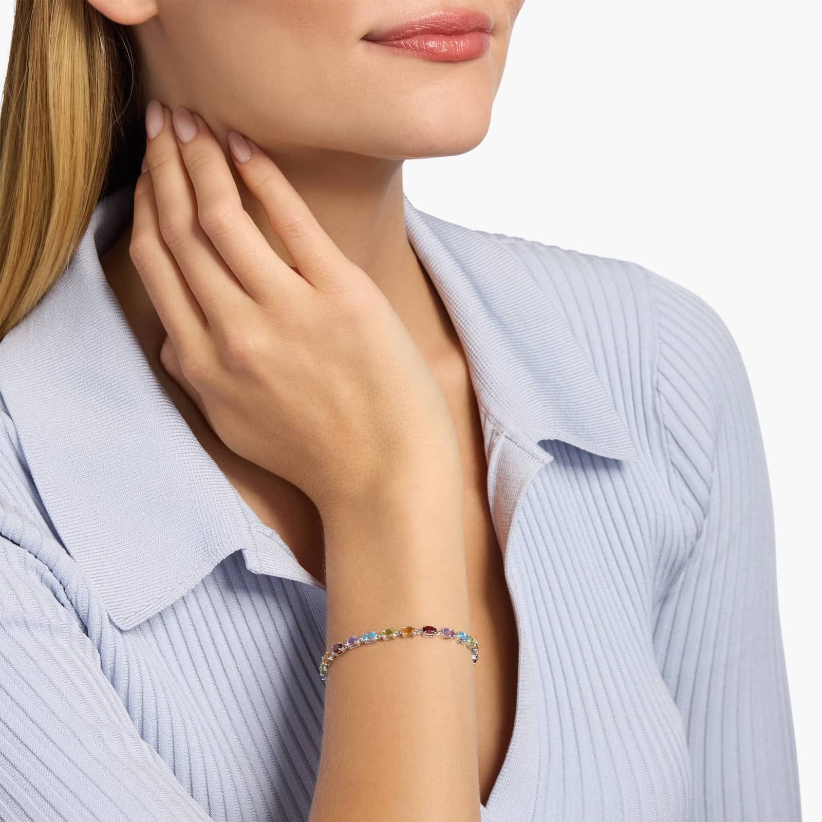 Petite Oval Multicolor Gemstone Bracelet in Sterling Silver (5x3mm) 4