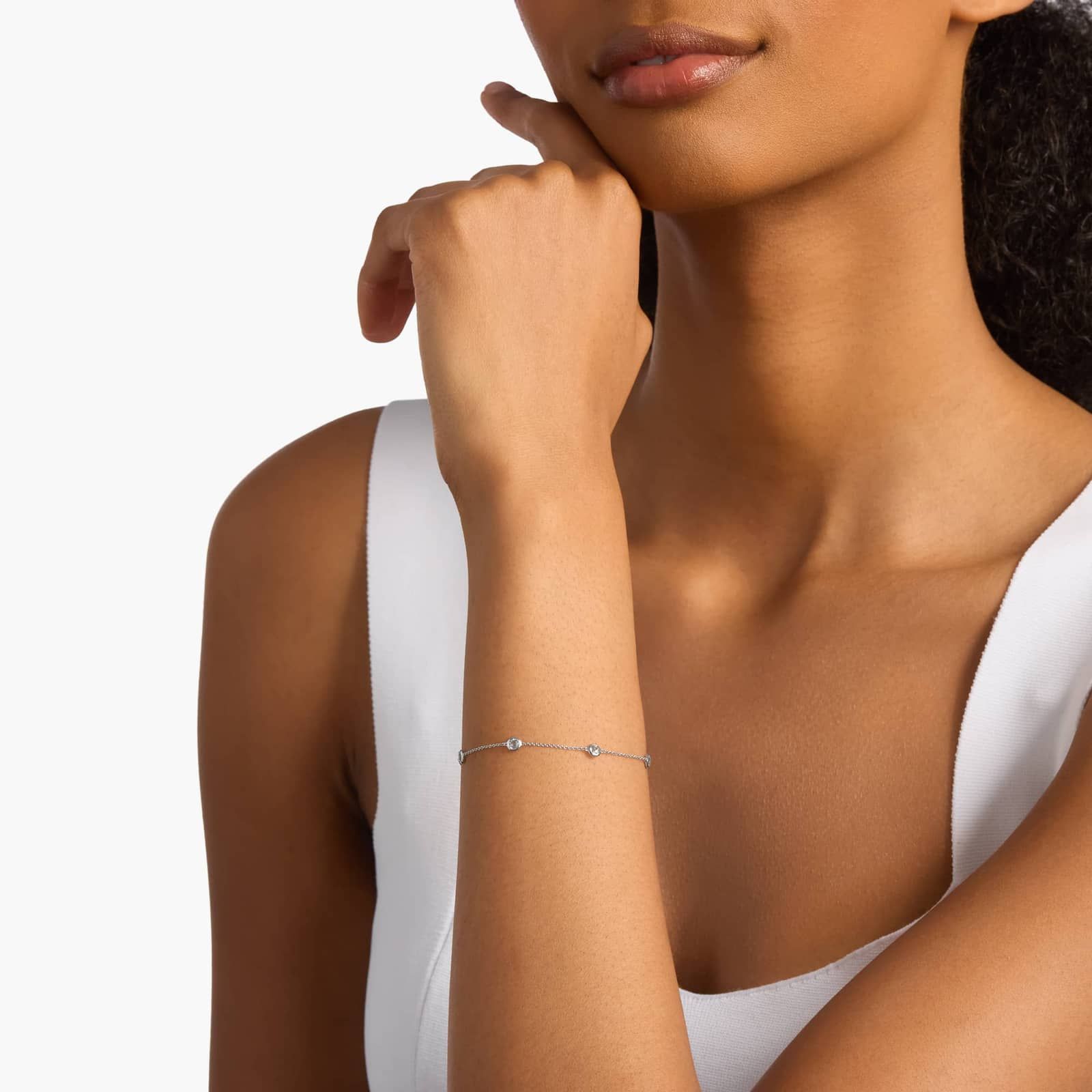 Aquamarine Stationed Bezel-Set Bracelet in 14k White Gold (3mm) 3