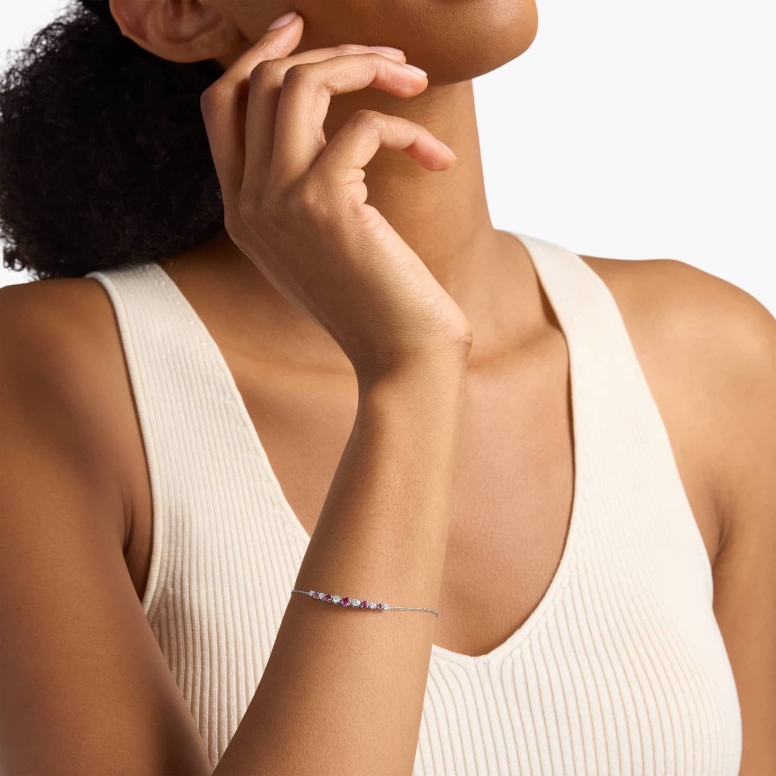 Ruby and Diamond Graduated Curve Bracelet in 14k White Gold 3