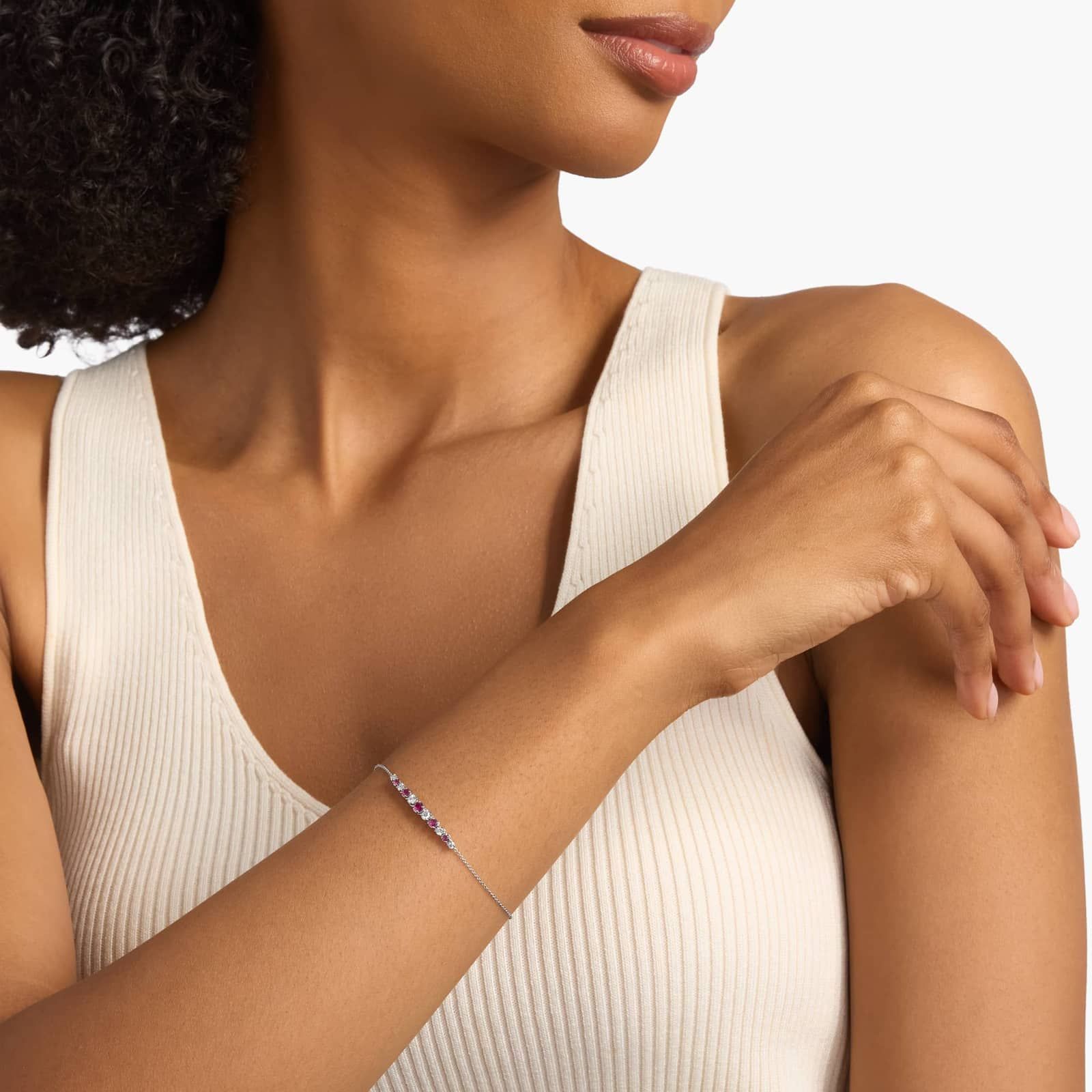 Ruby and Diamond Graduated Curve Bracelet in 14k White Gold 4