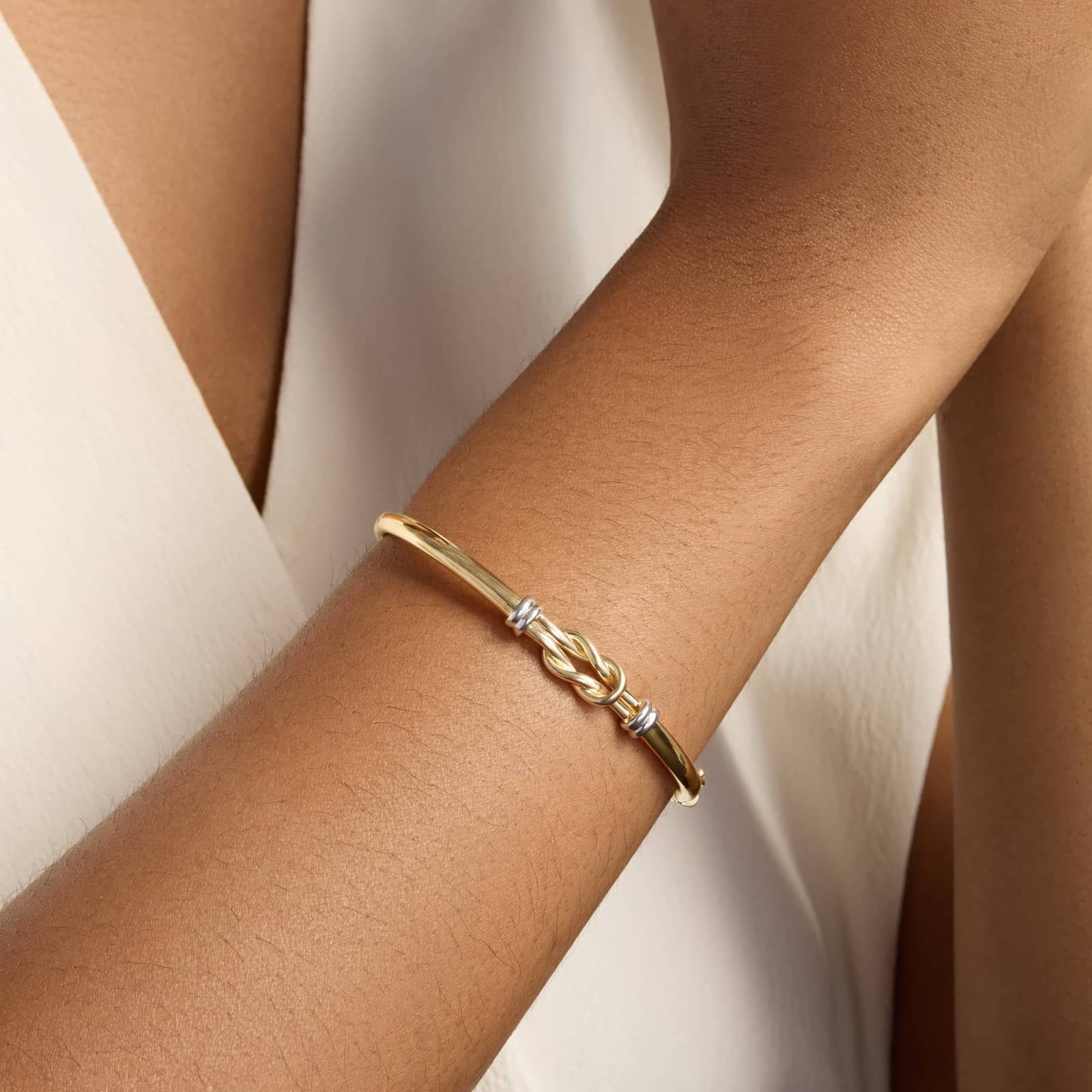 Love Knot Bangle in 14k Italian White and Yellow Gold 4