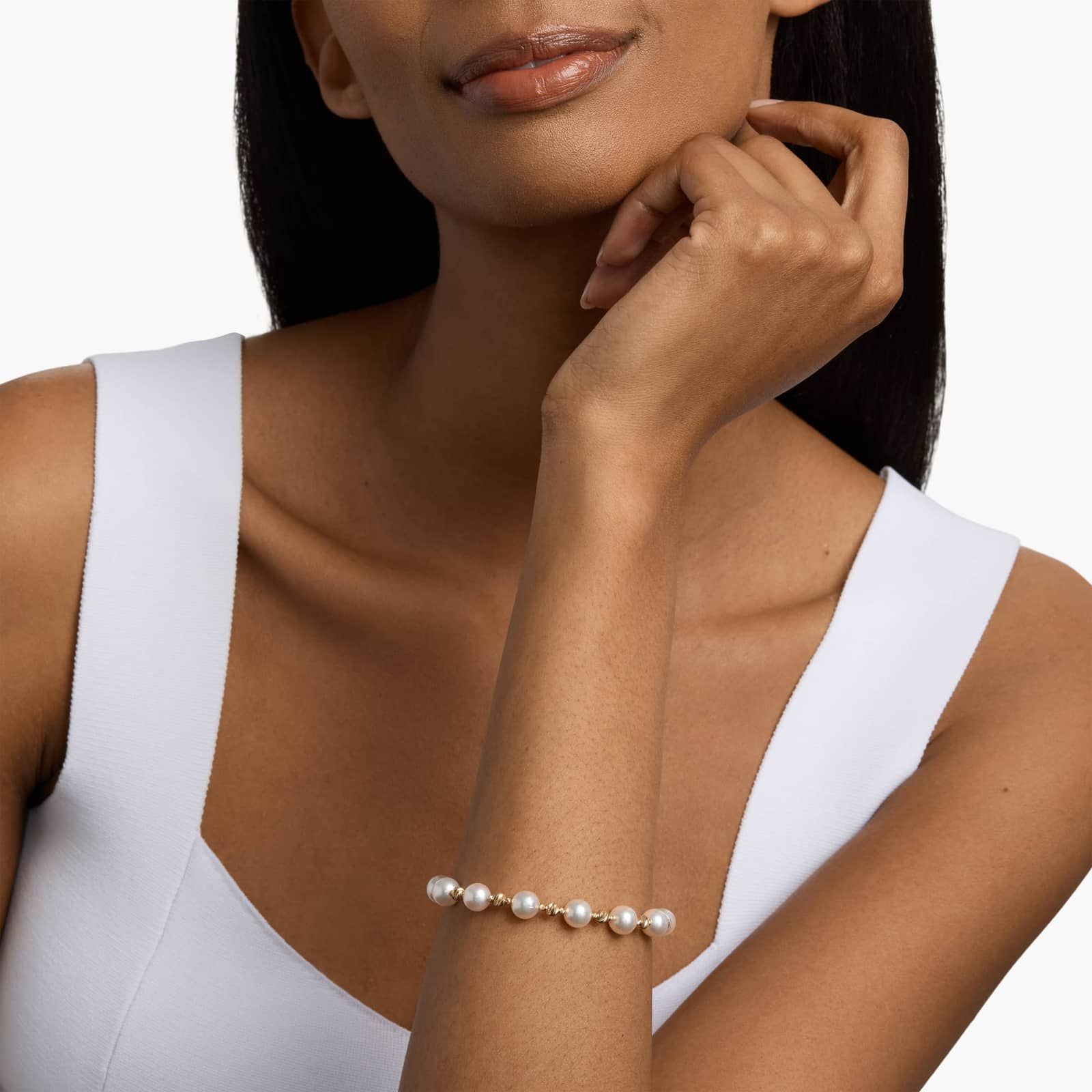 Alternating Akoya and Gold Bead Bracelet in 14k Yellow Gold (7.5-8 mm) 3
