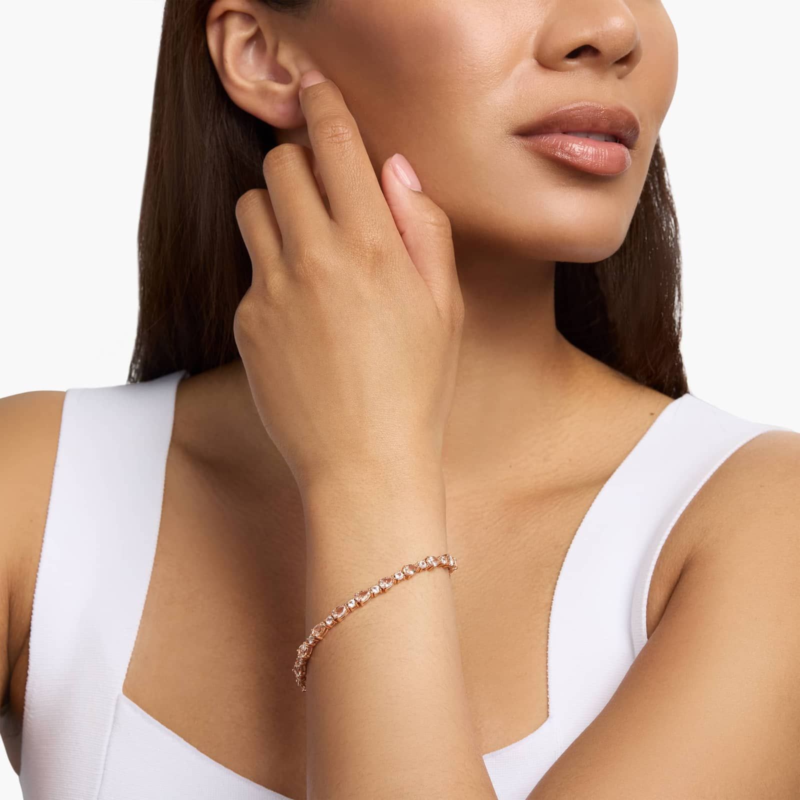 Pear Morganite and White Sapphire Bracelet in 14k Rose Gold 3