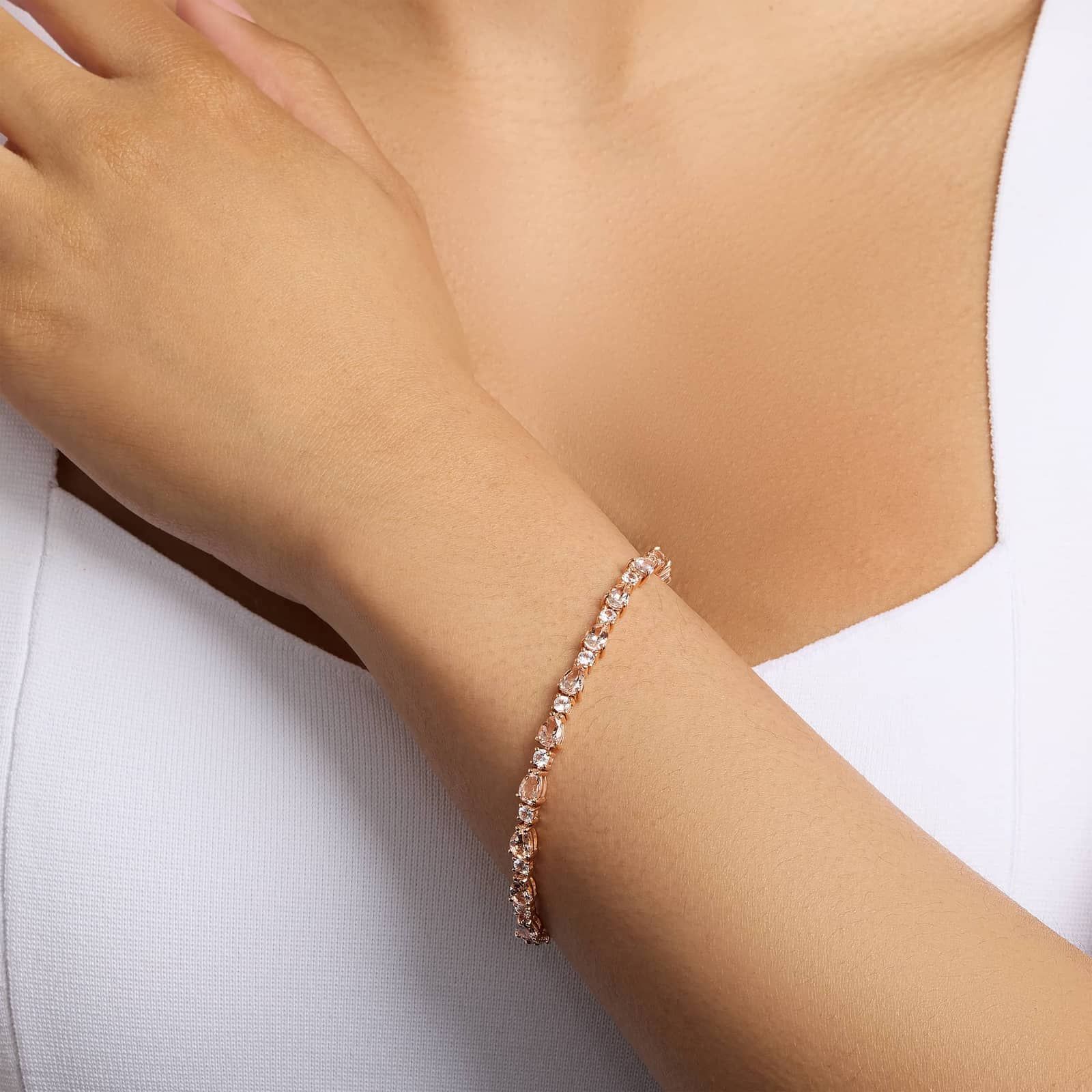 Pear Morganite and White Sapphire Bracelet in 14k Rose Gold 4