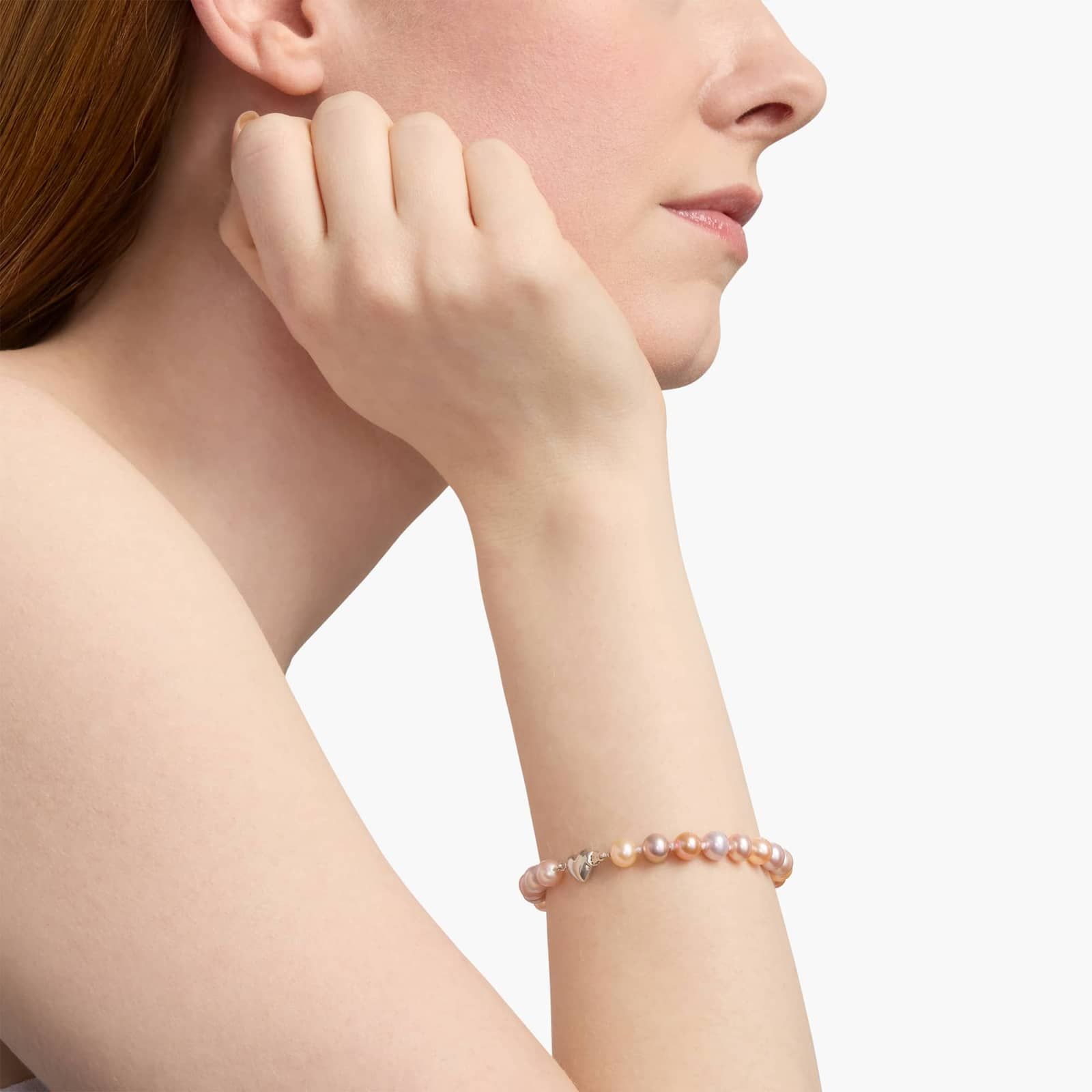 Multicolored Freshwater Cultured Pearl Bracelet with Sterling Silver Heart Clasp (6-7mm) 3