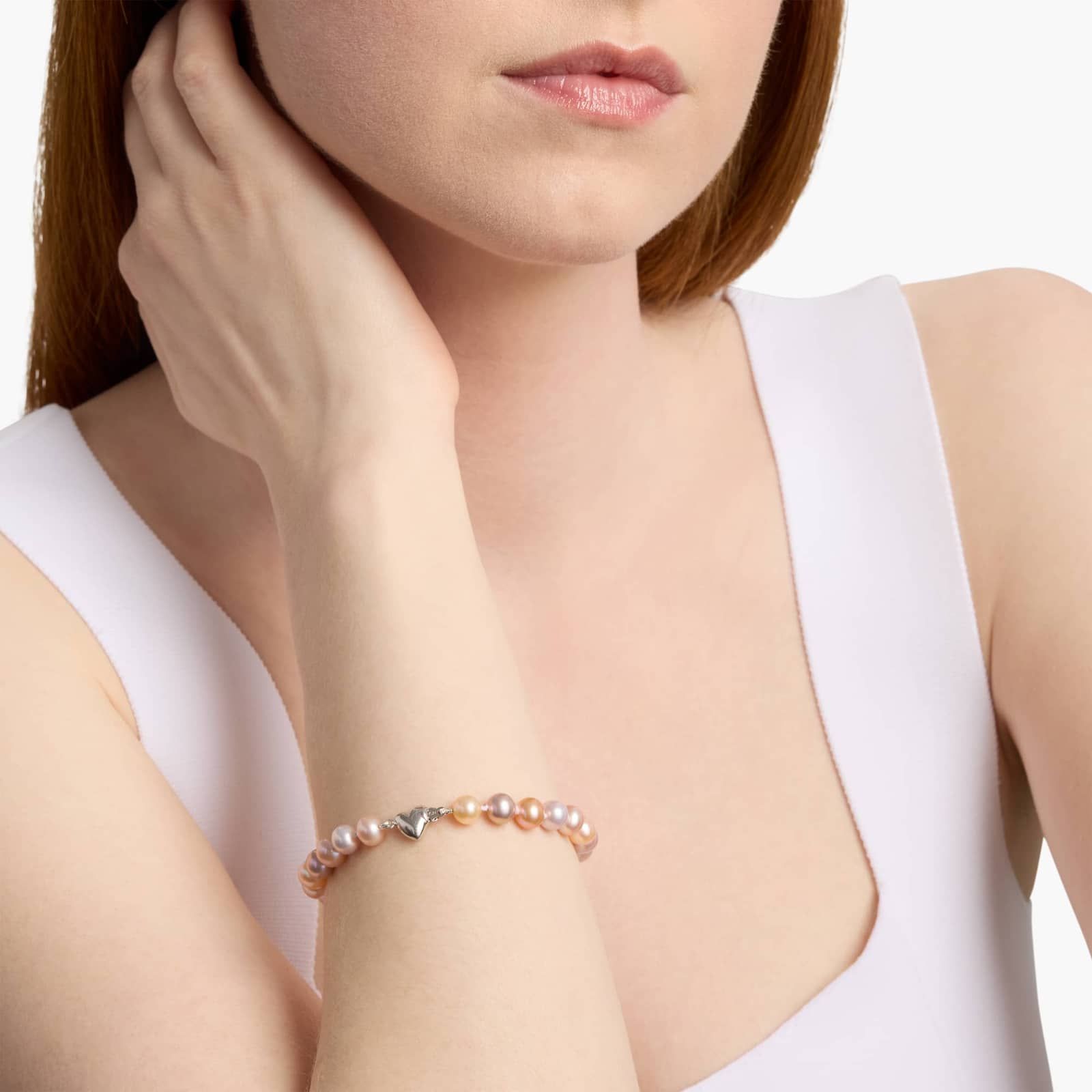 Multicolored Freshwater Cultured Pearl Bracelet with Sterling Silver Heart Clasp (6-7mm) 4