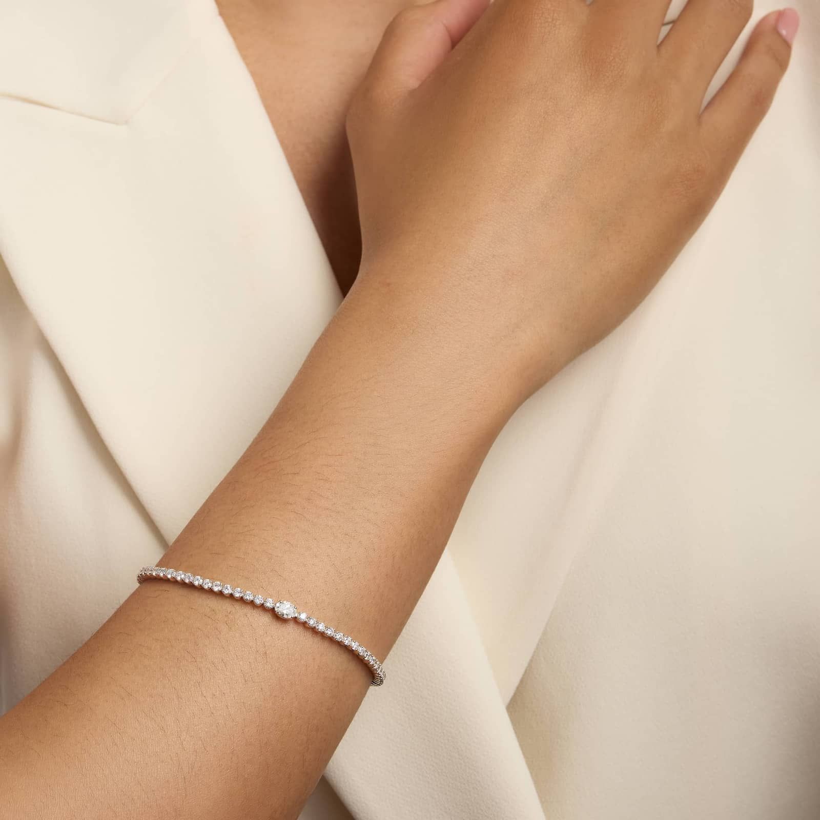 Diamond Tennis Bracelet with Oval Diamond Accent in 14k White Gold (3 ct. tw.) 4