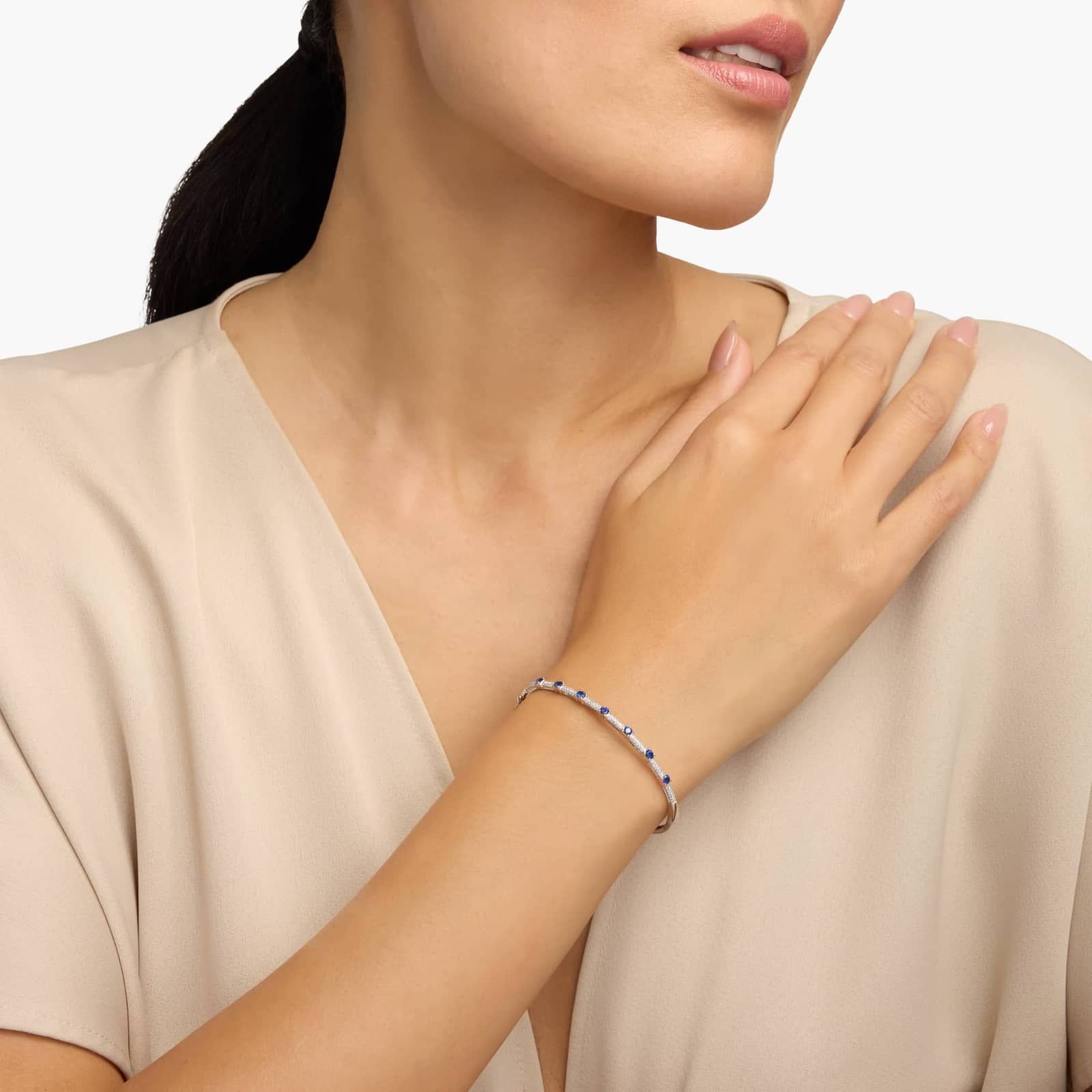 Pavé Diamond and Sapphire Bangle in 14K White Gold 3