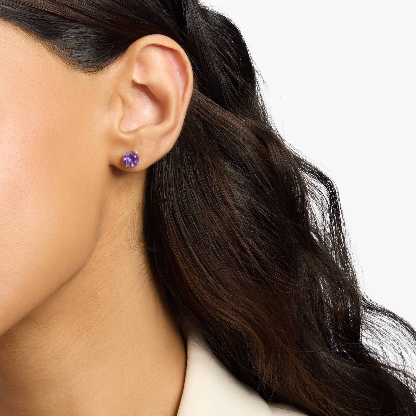 Amethyst Stud Earrings in 14k White Gold (7mm) 3