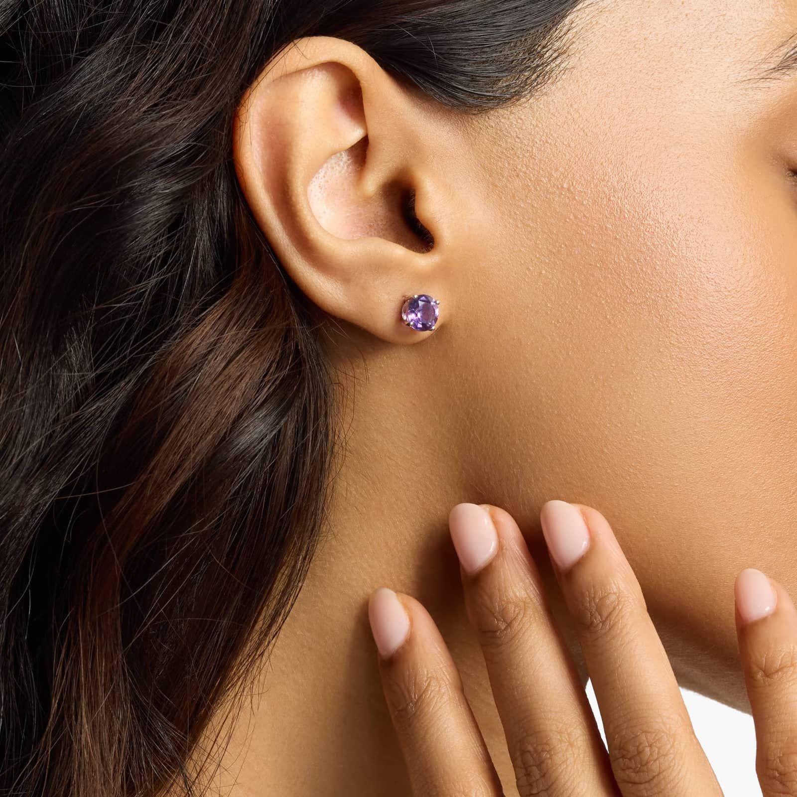 Amethyst Stud Earrings in 14k White Gold (7mm) 4