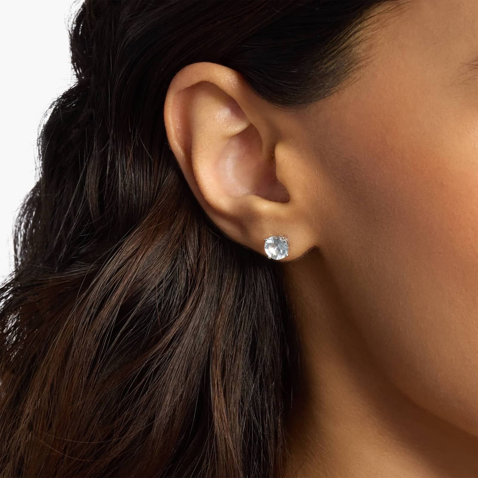 Aquamarine Stud Earrings in 14k White Gold (7mm) 4