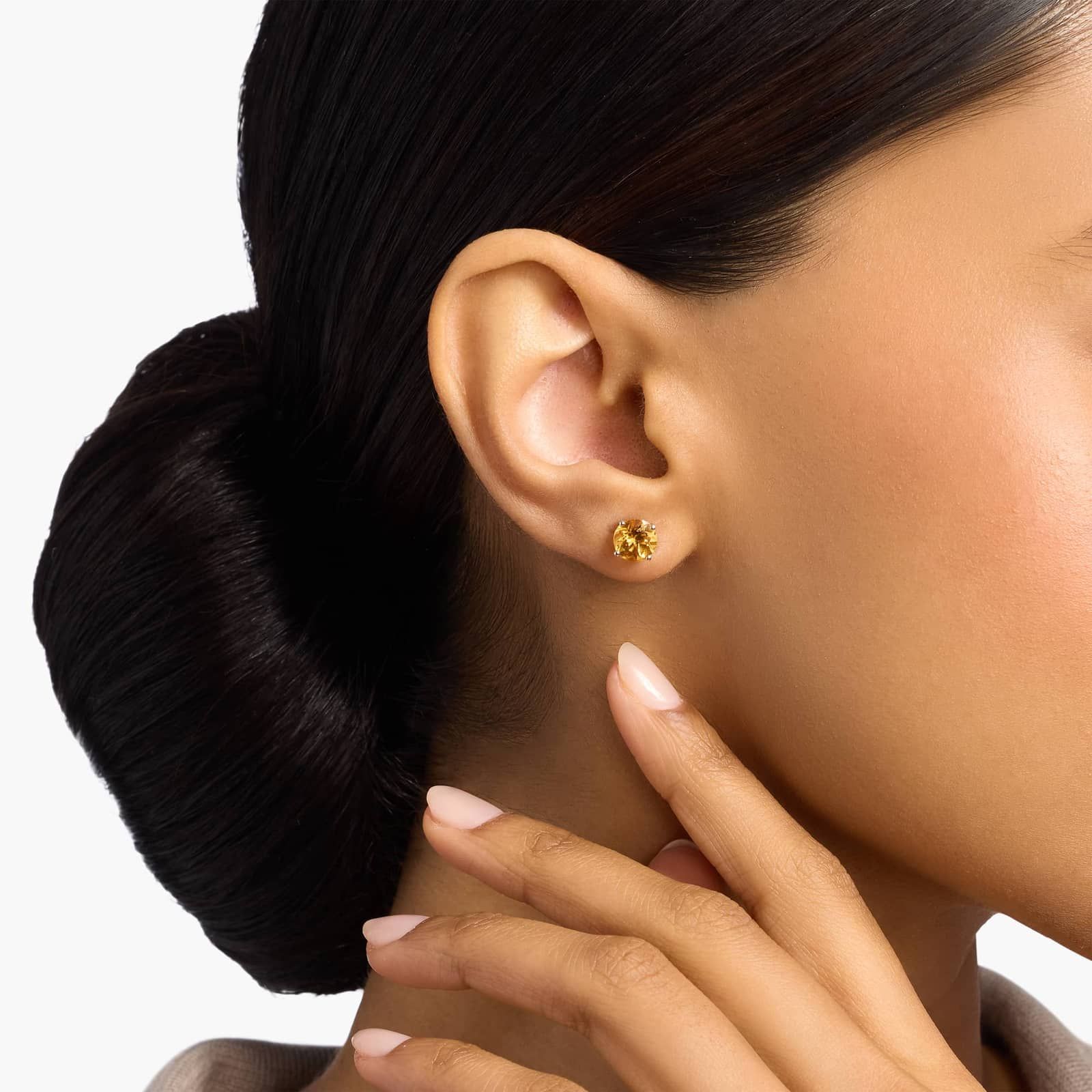 Citrine Stud Earrings in 14k White Gold (7mm) 3