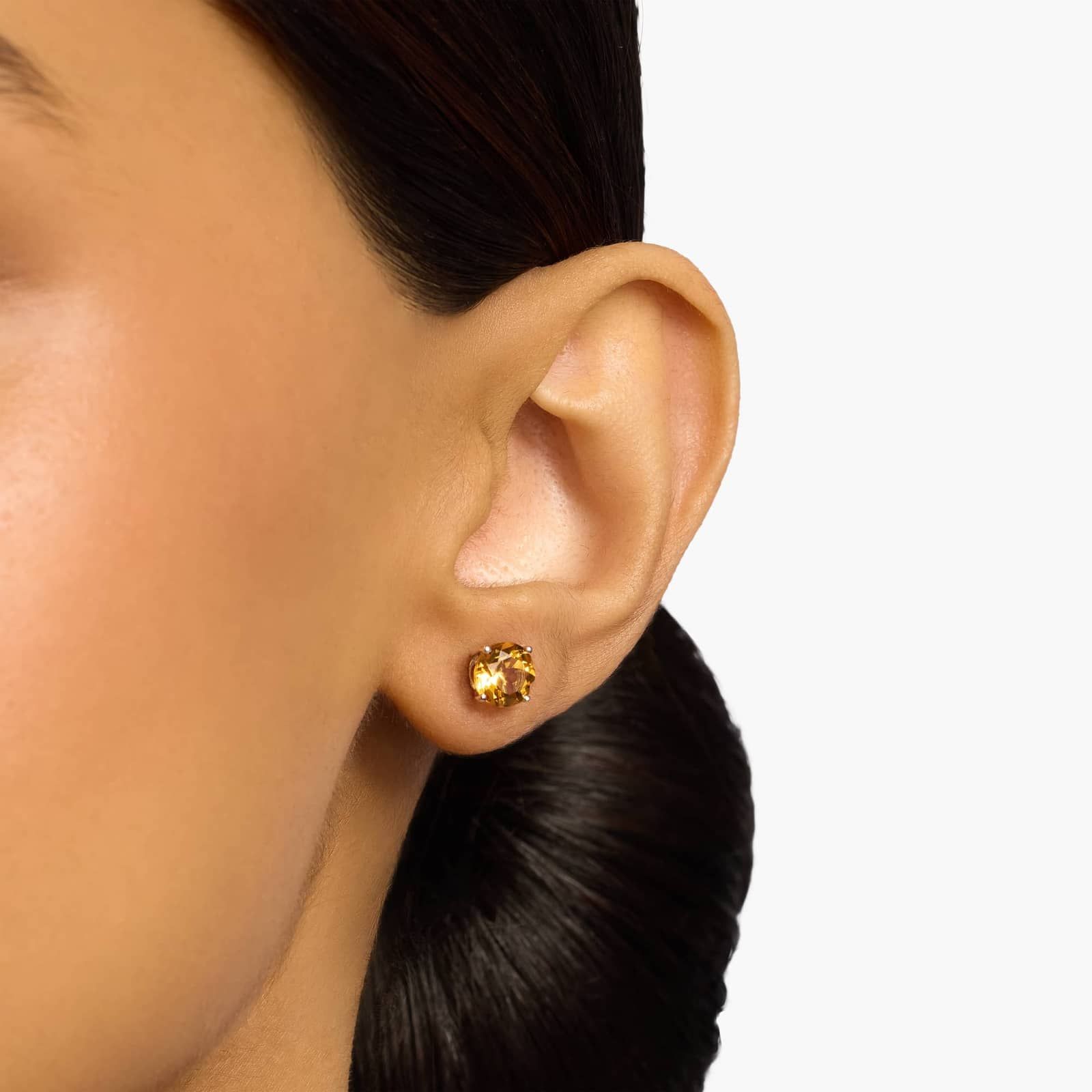 Citrine Stud Earrings in 14k White Gold (7mm) 4