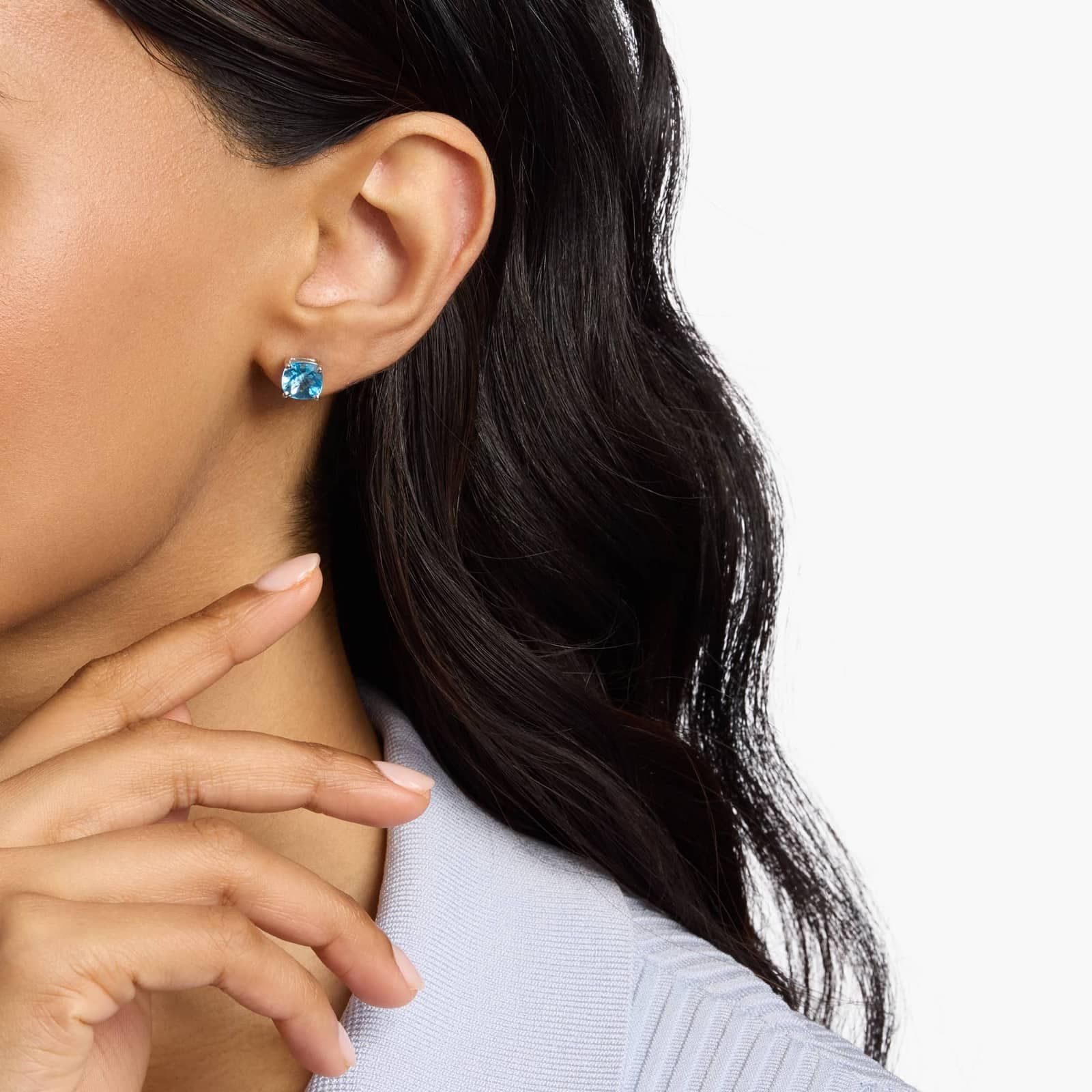 Swiss Blue Topaz Cushion Earrings in Sterling Silver (8mm) 3