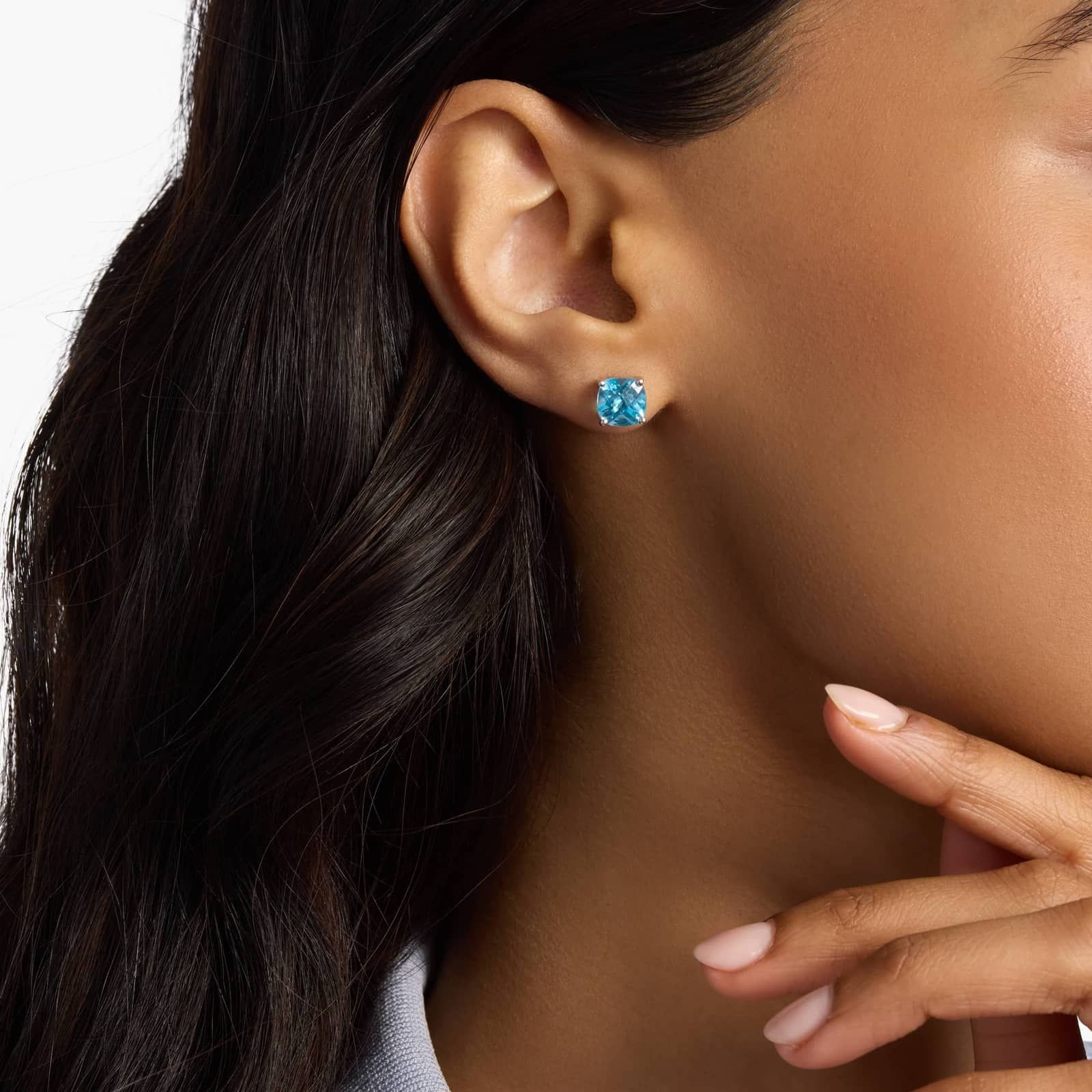 Swiss Blue Topaz Cushion Earrings in Sterling Silver (8mm) 4