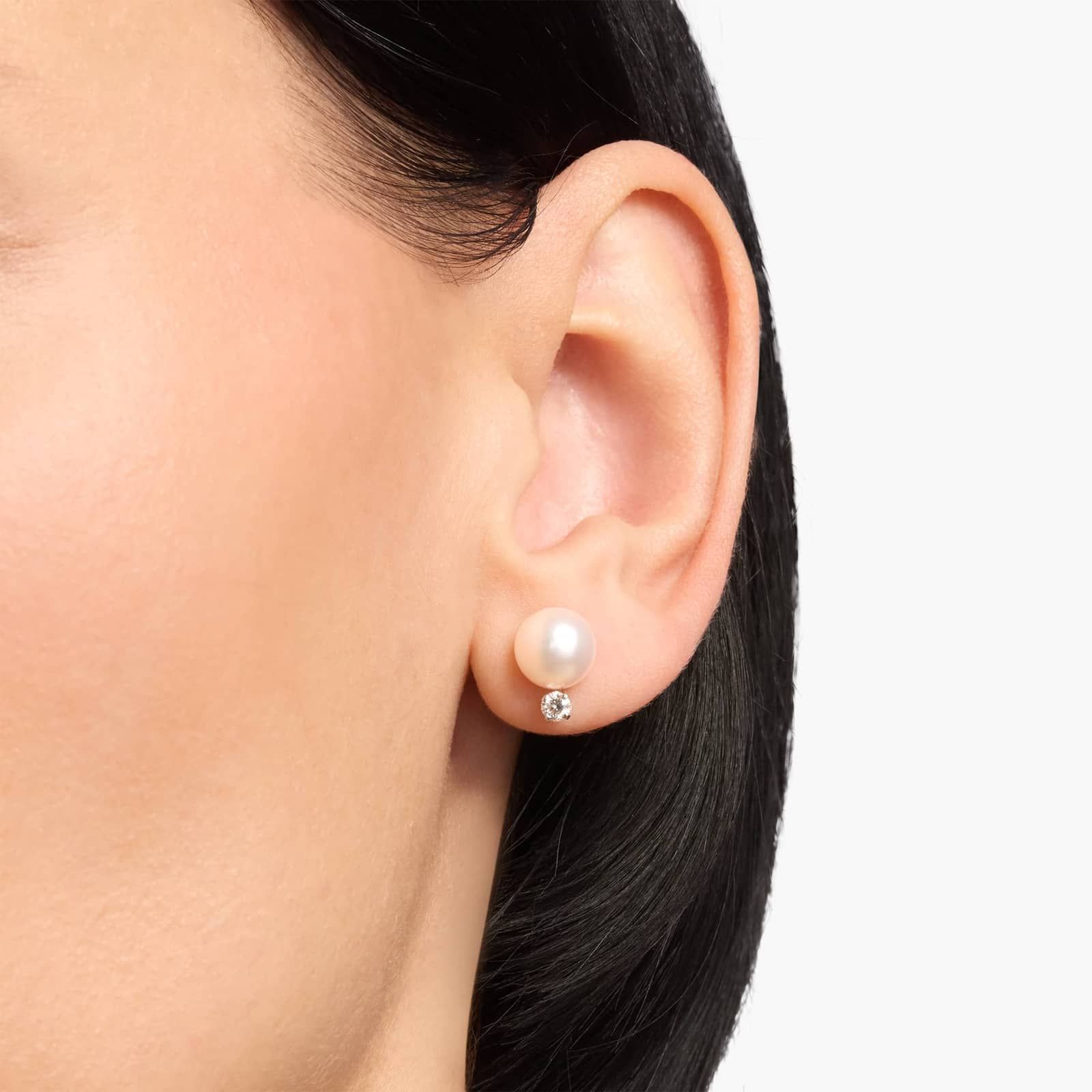 Classic Akoya Cultured Pearl and Diamond Stud Earrings in 18k White Gold (7.0-7.5mm) 4