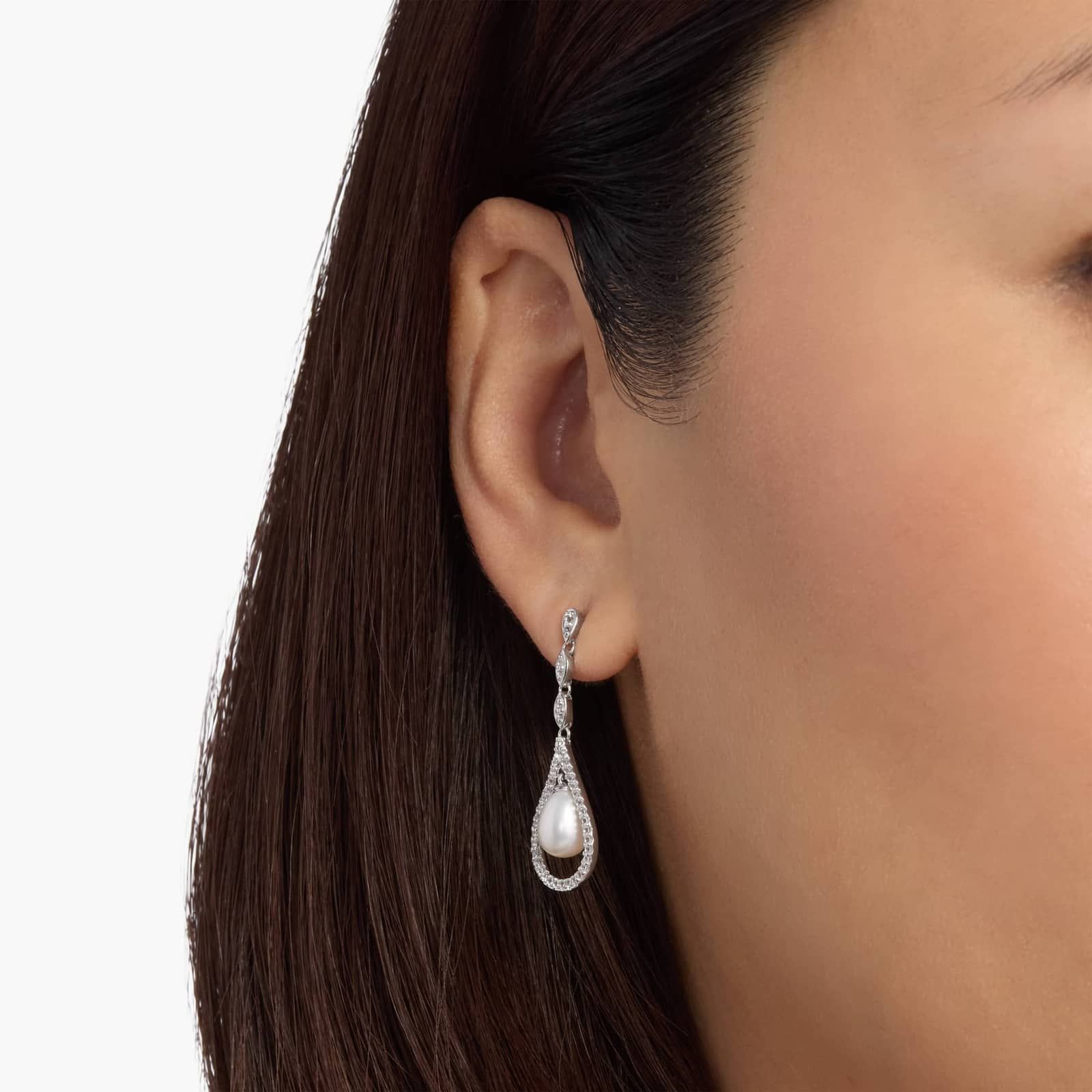 Vintage-Inspired Freshwater Cultured Pearl and White Topaz Drop Earrings in Sterling Silver (6-7mm) 4