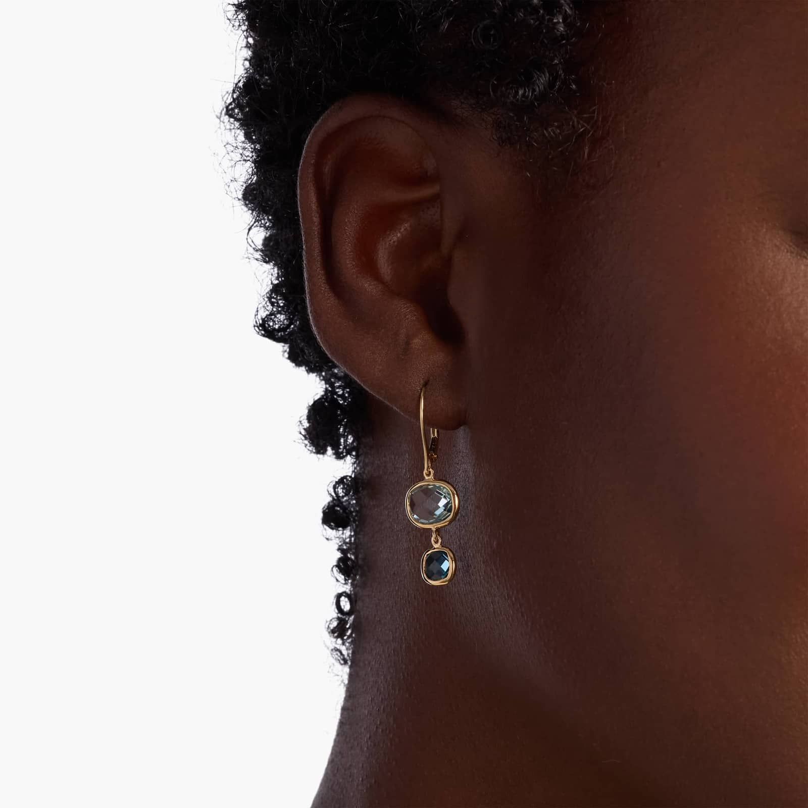 Blue Topaz Tonal Drop Leverback Earrings in 14k Yellow Gold 4