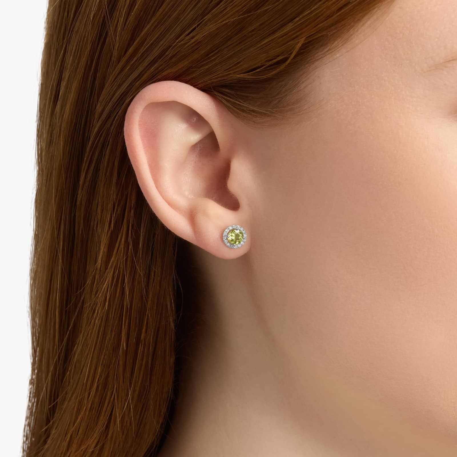 Peridot and Micropave Diamond Halo Earrings in 14k White Gold 3