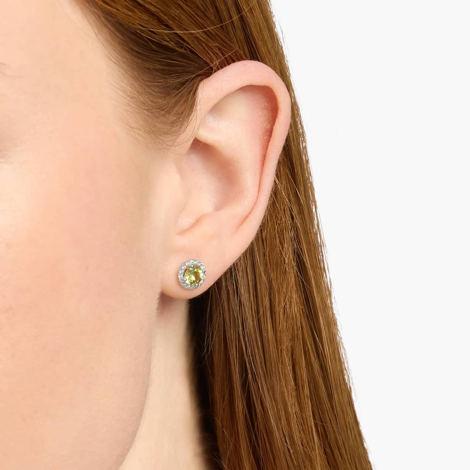 Peridot and Micropave Diamond Halo Earrings in 14k White Gold 4