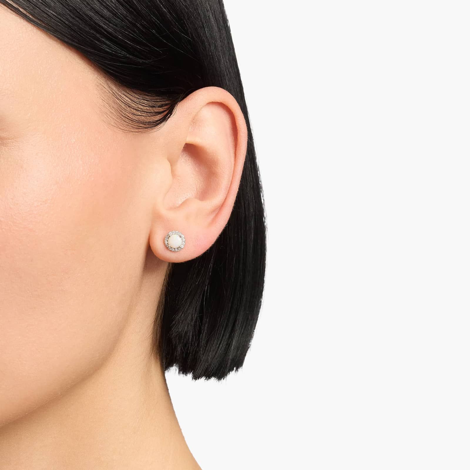 Opal and Micropavé Diamond Stud Earrings in 18k White Gold (5mm) 4