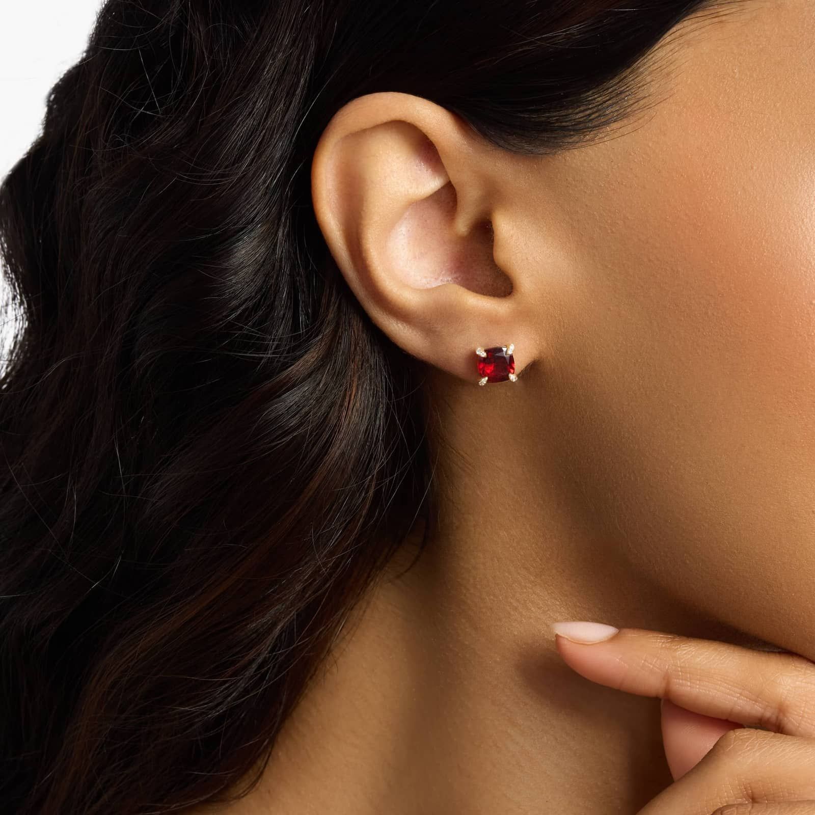 Cushion Cut Garnet and Diamond Accent Earrings in 14k Yellow Gold (7mm) 3