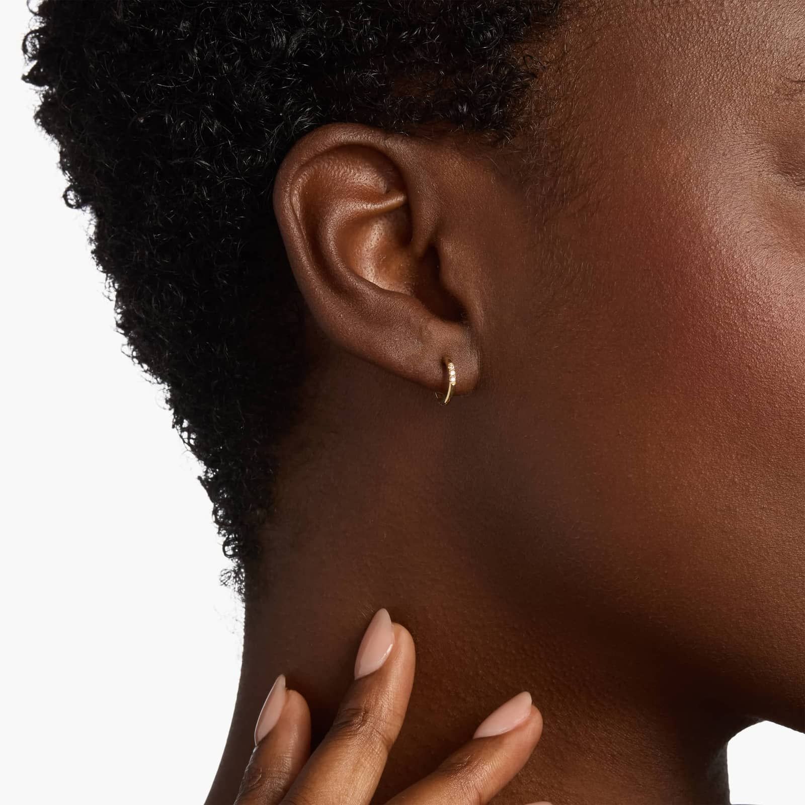 Petite Diamond Huggie Mini-Hoop Earrings in 14k Yellow Gold 3