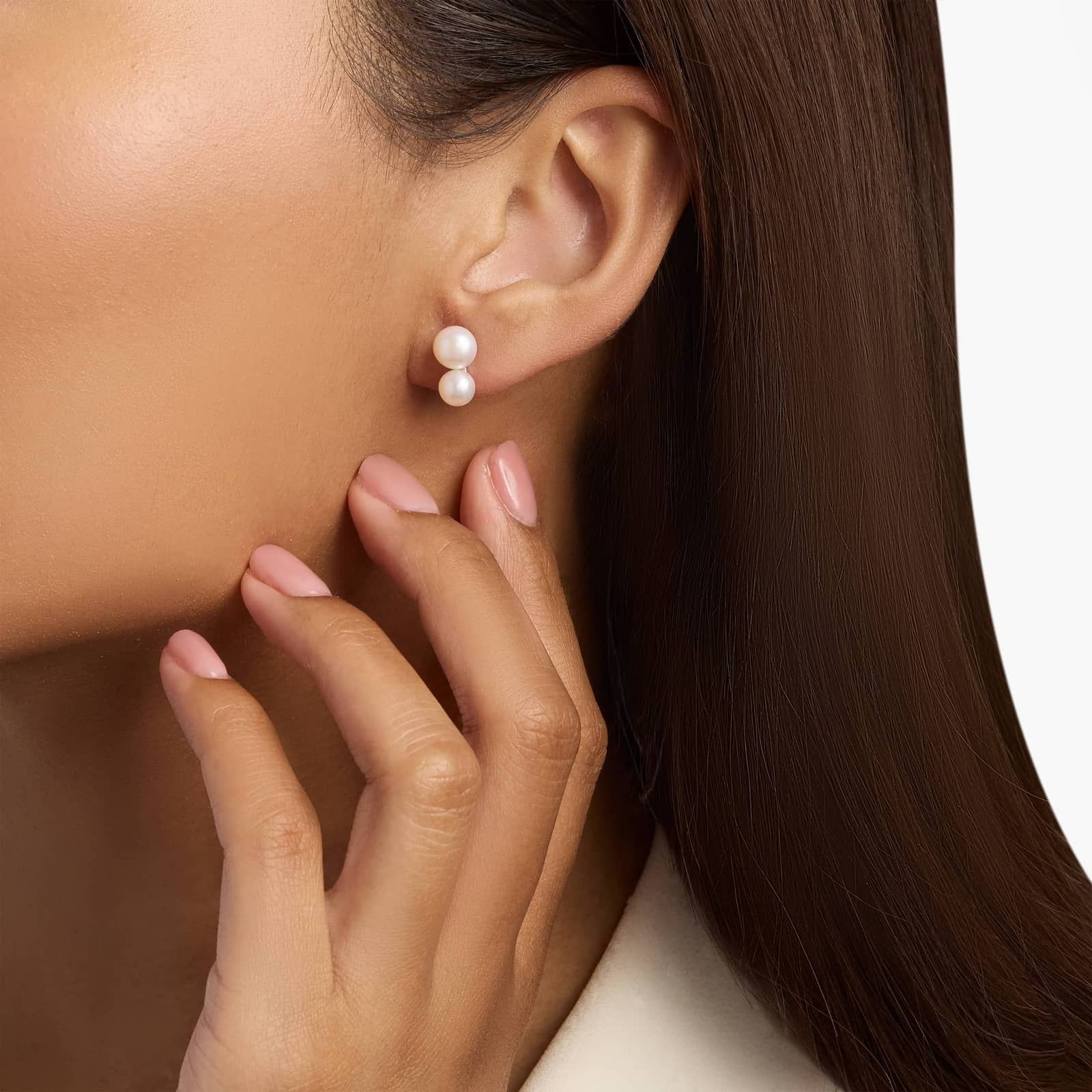 Double Fresh Water Cultured Pearl Stud Earring in Sterling Silver 3