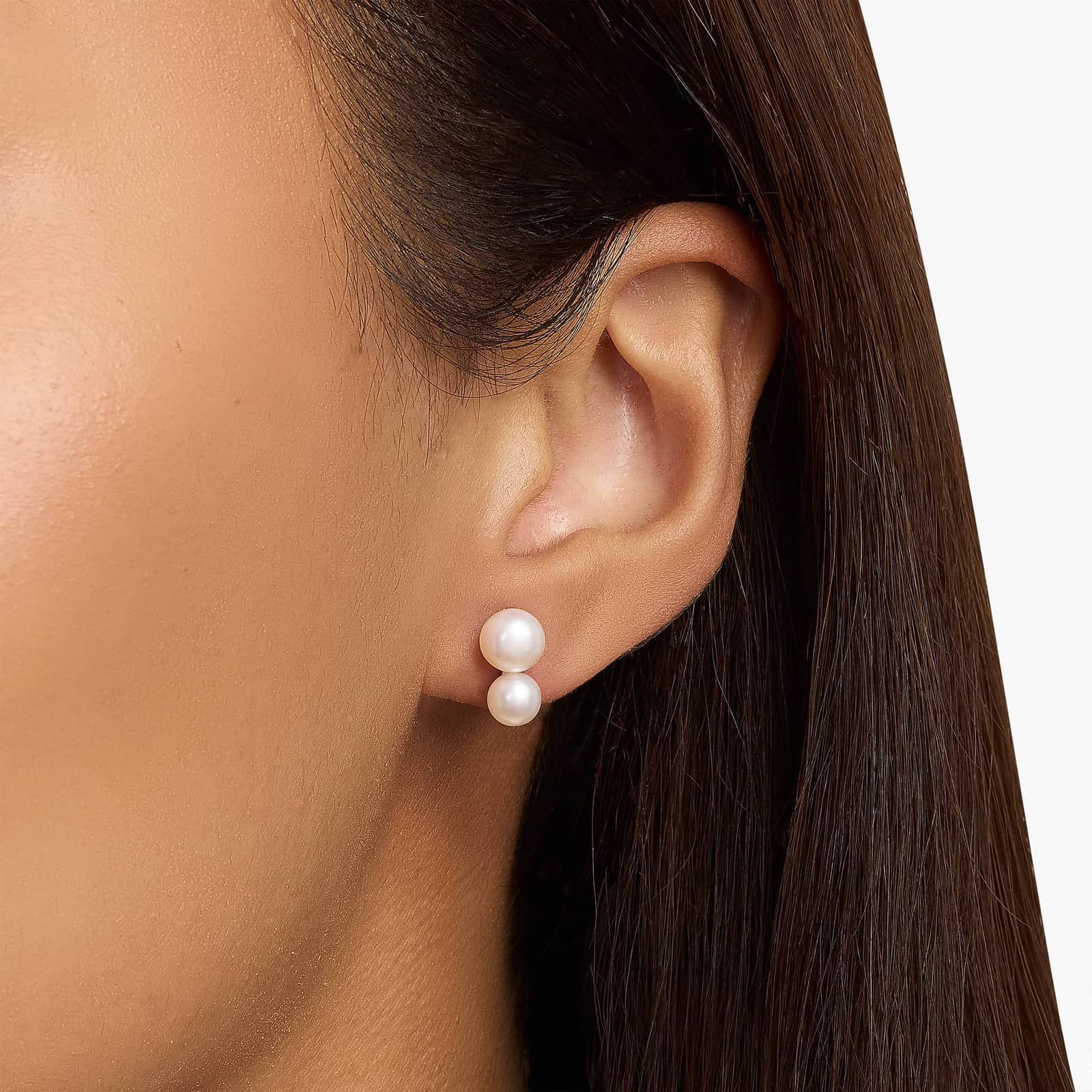 Double Fresh Water Cultured Pearl Stud Earring in Sterling Silver 4