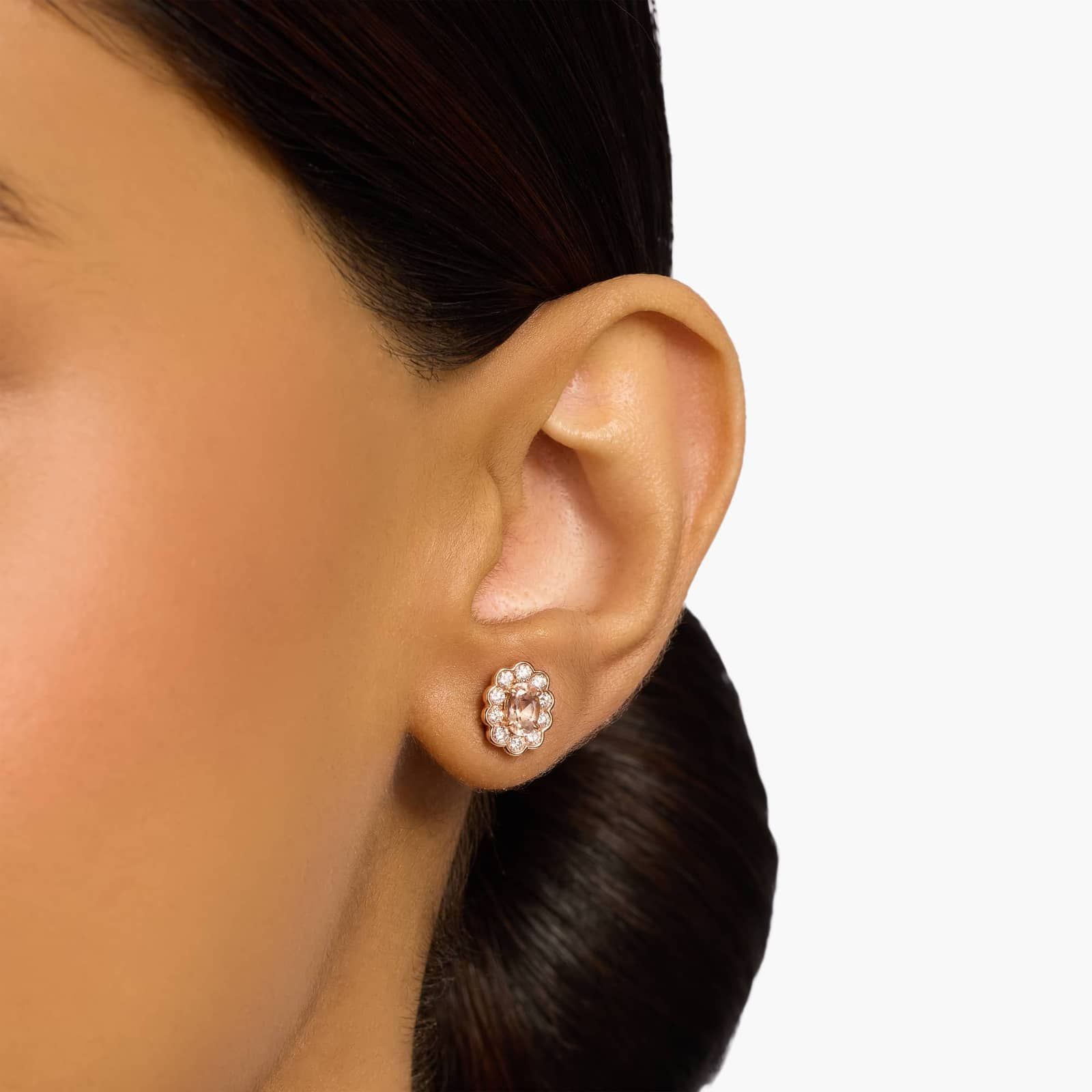 Morganite and Diamond Flower Earrings in 14k Rose Gold (6x4mm) 4