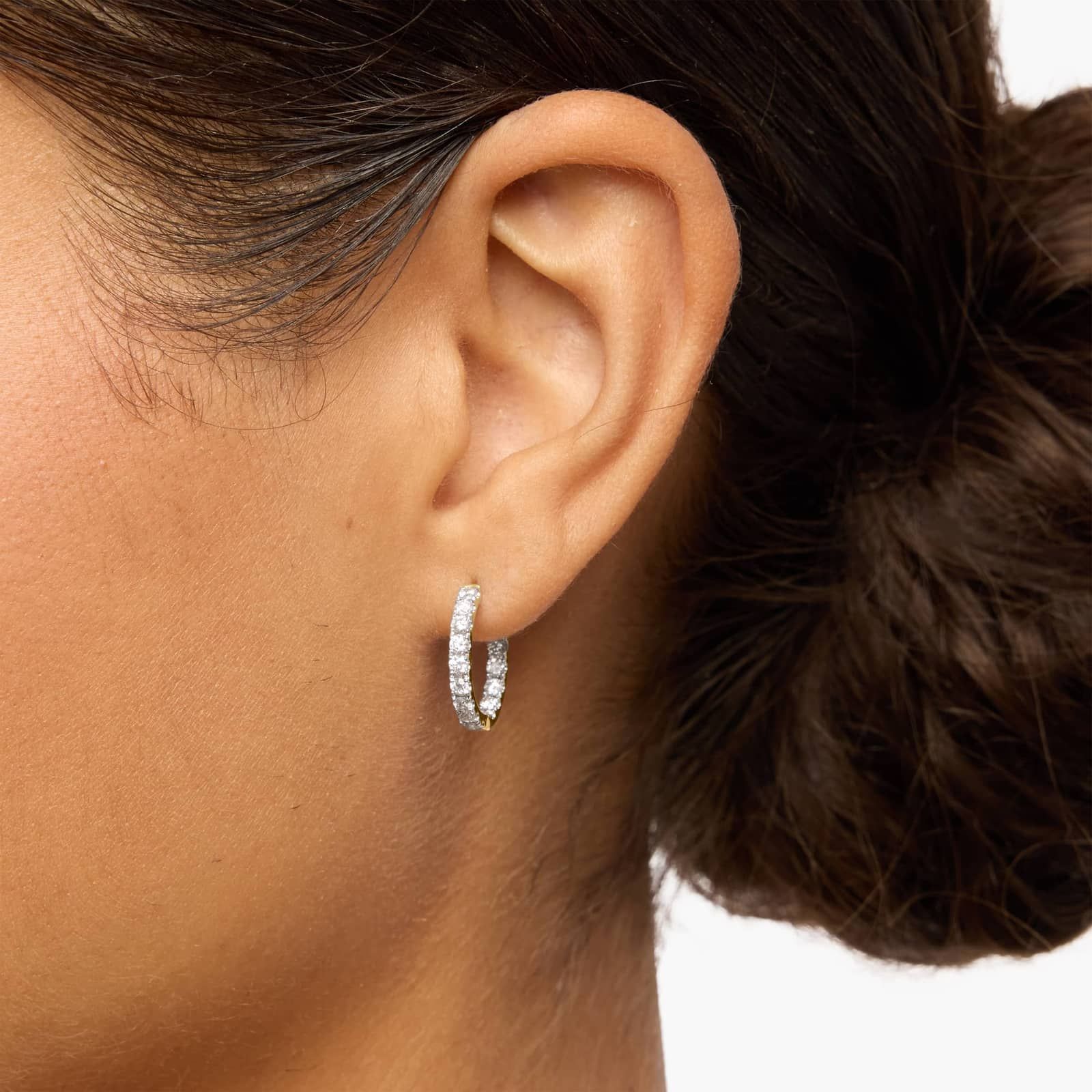 Inside Out Round Hoops, 1/2 Inch Diameter In 14K Yellow Gold (1 Ct. tw. - H-I / SI1-SI2) 4