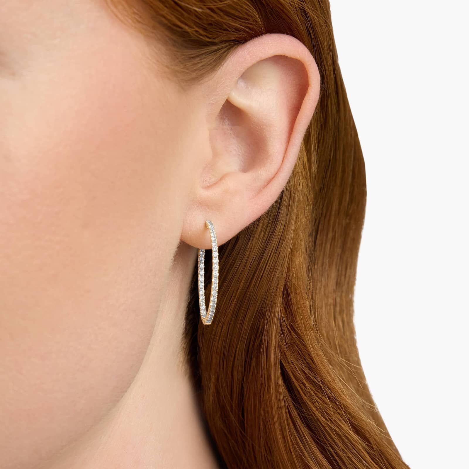 Inside Out Lab Grown Diamond Round Hoops, 1 Inch Diameter In 14K Yellow Gold (1 Ct. tw. - F-G / VS2-SI1) 3