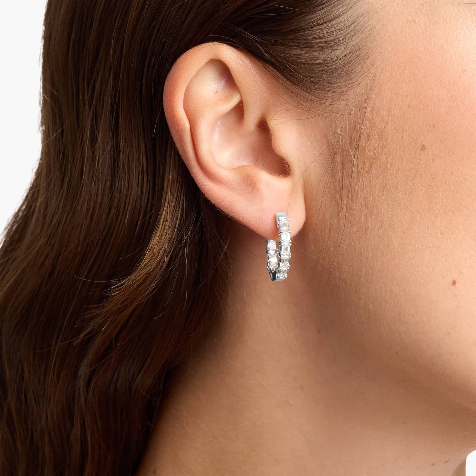 Inside Out Emerald Cut Lab Grown Diamond Hoop Earrings In 14K White Gold (2 Ct. tw. - F-G / VS2-SI1) 3