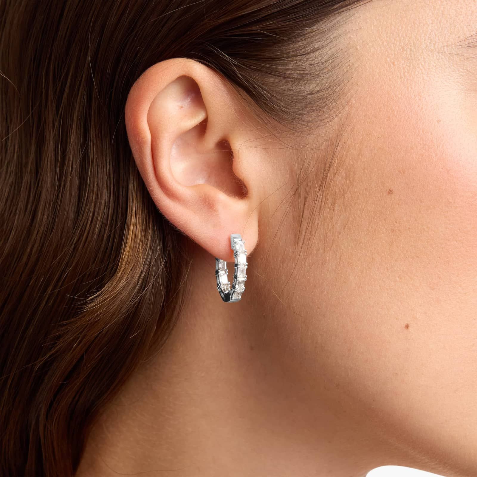 Inside Out Emerald Cut Lab Grown Diamond Hoop Earrings In 14K White Gold (2 Ct. tw. - F-G / VS2-SI1) 4