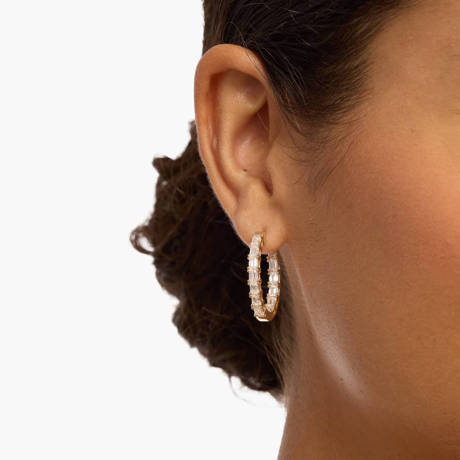 Inside Out Emerald Cut Lab Grown Diamond Hoop Earrings In 14K Yellow Gold (3 Ct. tw. - F-G / VS2-SI1) 3