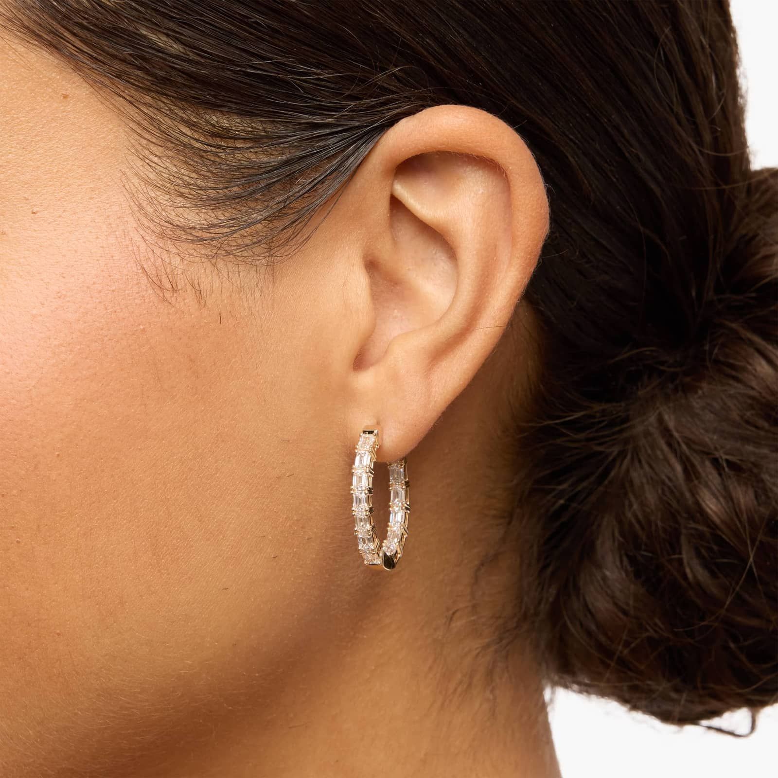 Inside Out Emerald Cut Lab Grown Diamond Hoop Earrings In 14K Yellow Gold (3 Ct. tw. - F-G / VS2-SI1) 4