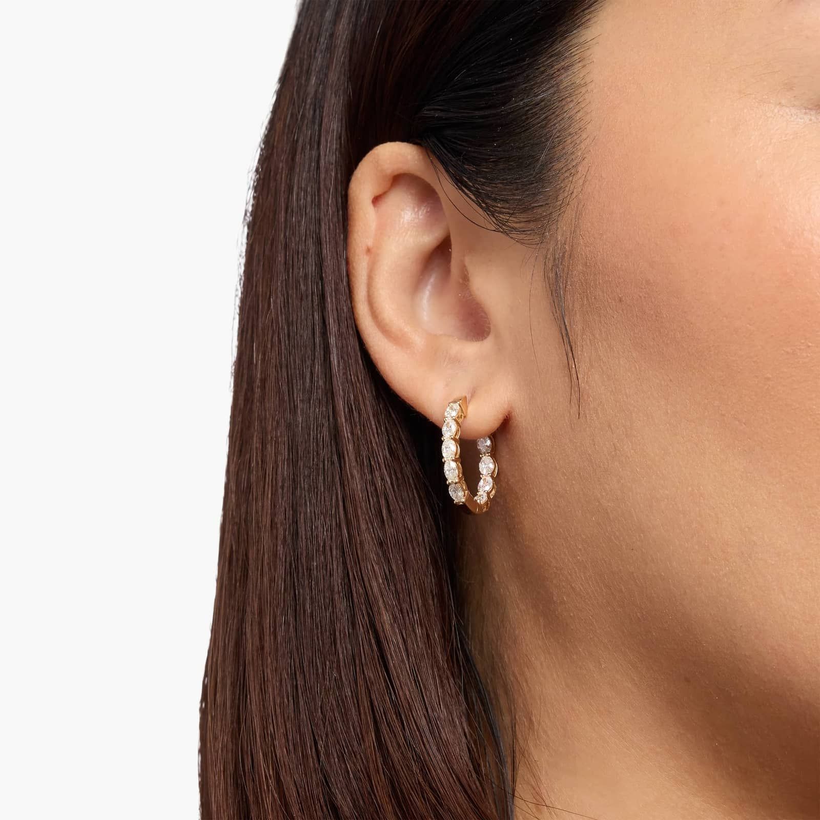Inside Out Oval Cut Lab Grown Diamond Hoop Earrings In 14K Yellow Gold (2 Ct. tw. - F-G / VS2-SI1) 3